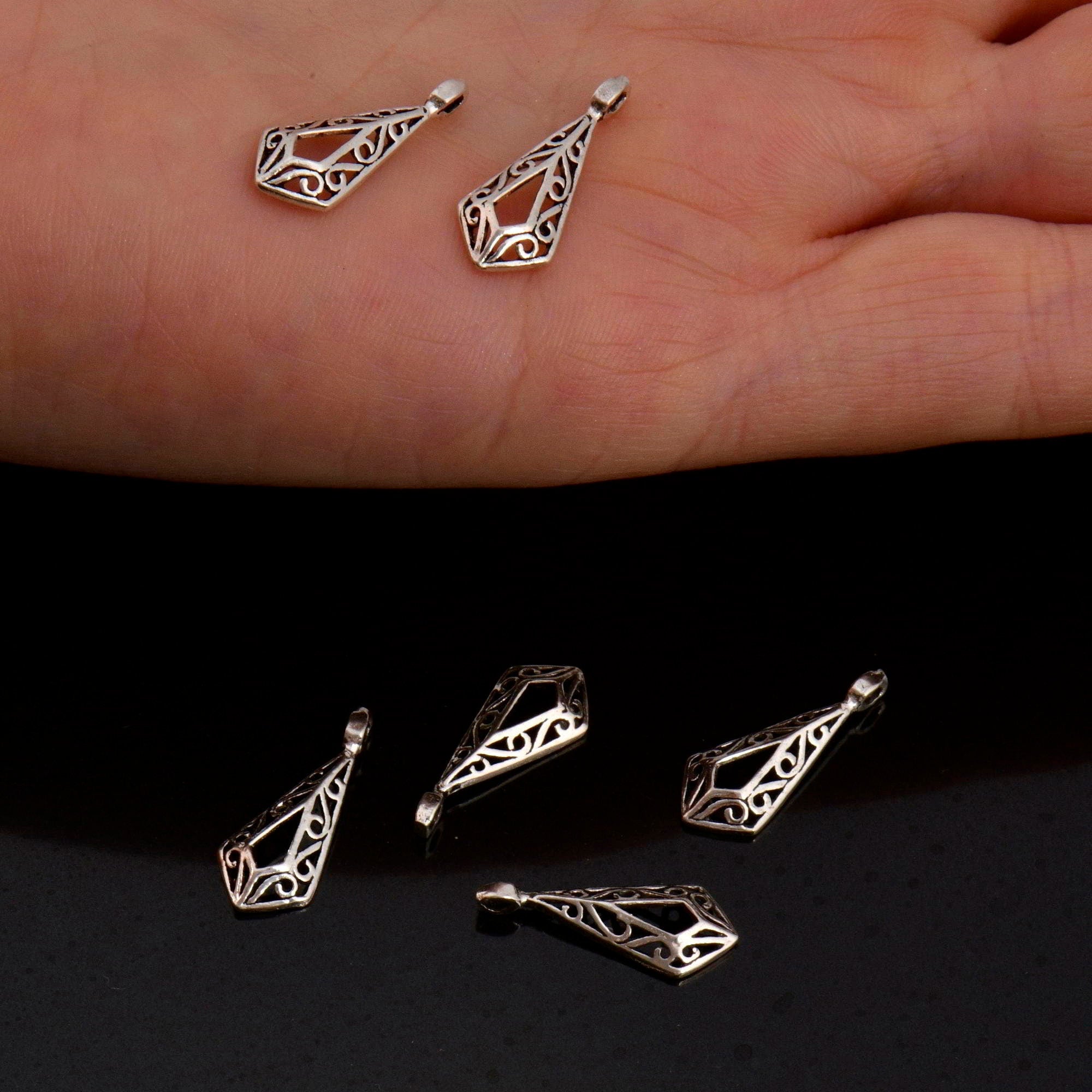 925 Sterling Silver Filigree Dangle Charm, Solid Silver Rhombus Dangle Charm, Necklace Dangle Charm, Earrings Dangle Charm, S13