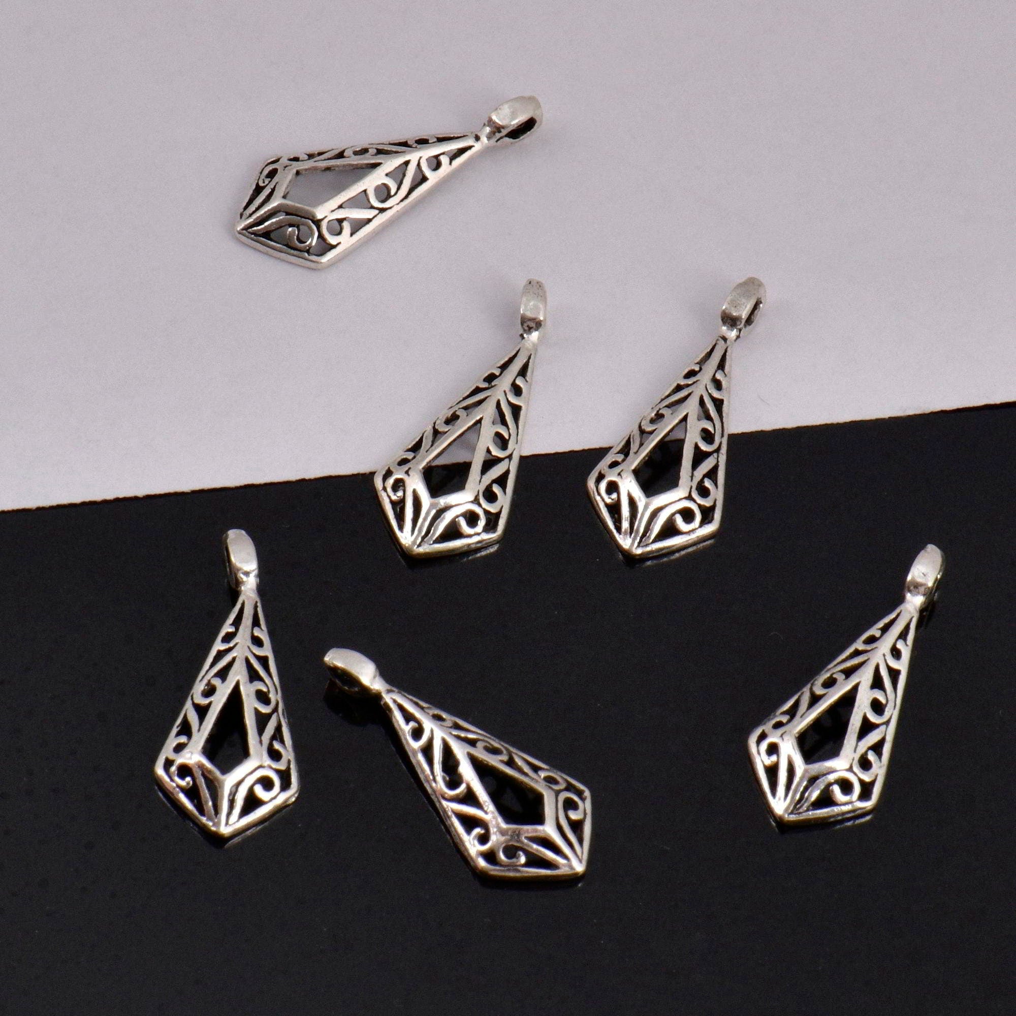 925 Sterling Silver Filigree Dangle Charm, Solid Silver Rhombus Dangle Charm, Necklace Dangle Charm, Earrings Dangle Charm, S13