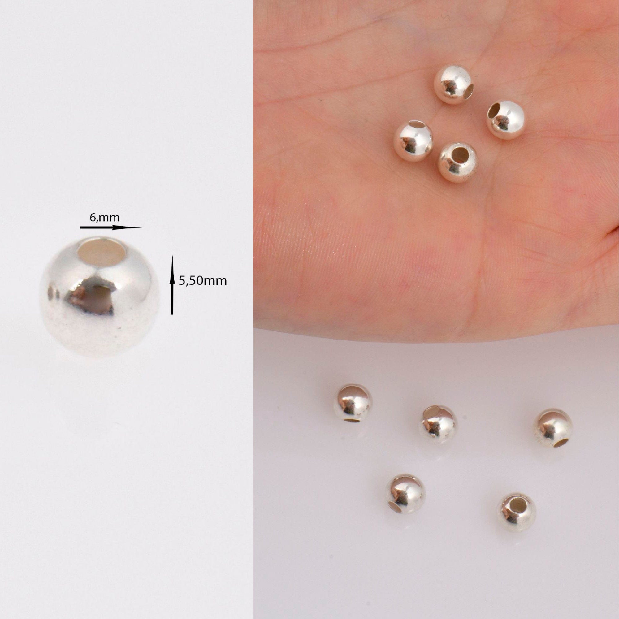 925 Sterling Silver 2 to 9mm Smooth Seamless Round Beads, Solid Ag 925 Round Separator Beads, Jewelry Supplies, M3A-M3J