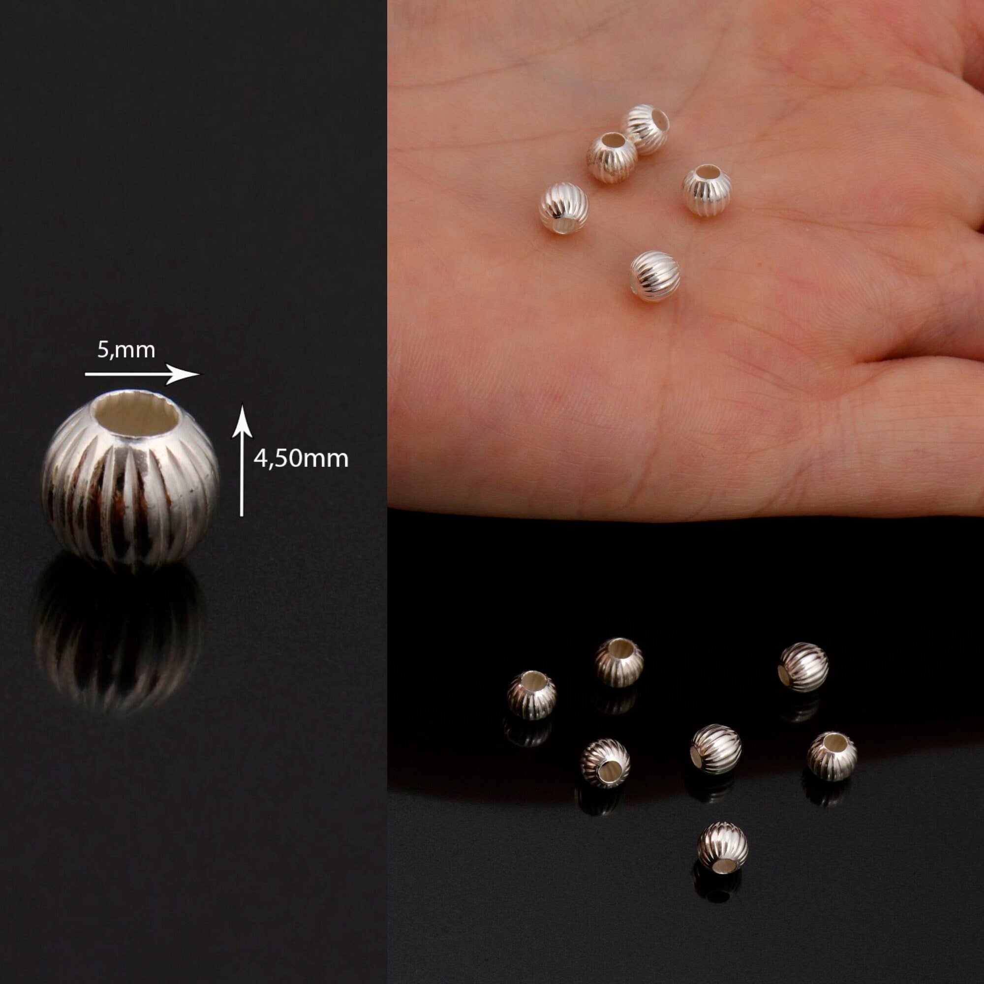 925 Sterling Silver Corrugated Round Beads, Seamless Round Beads, Silver Round Shape Beads, Seperator Beads, Jewelry Supplies, M5 A-F