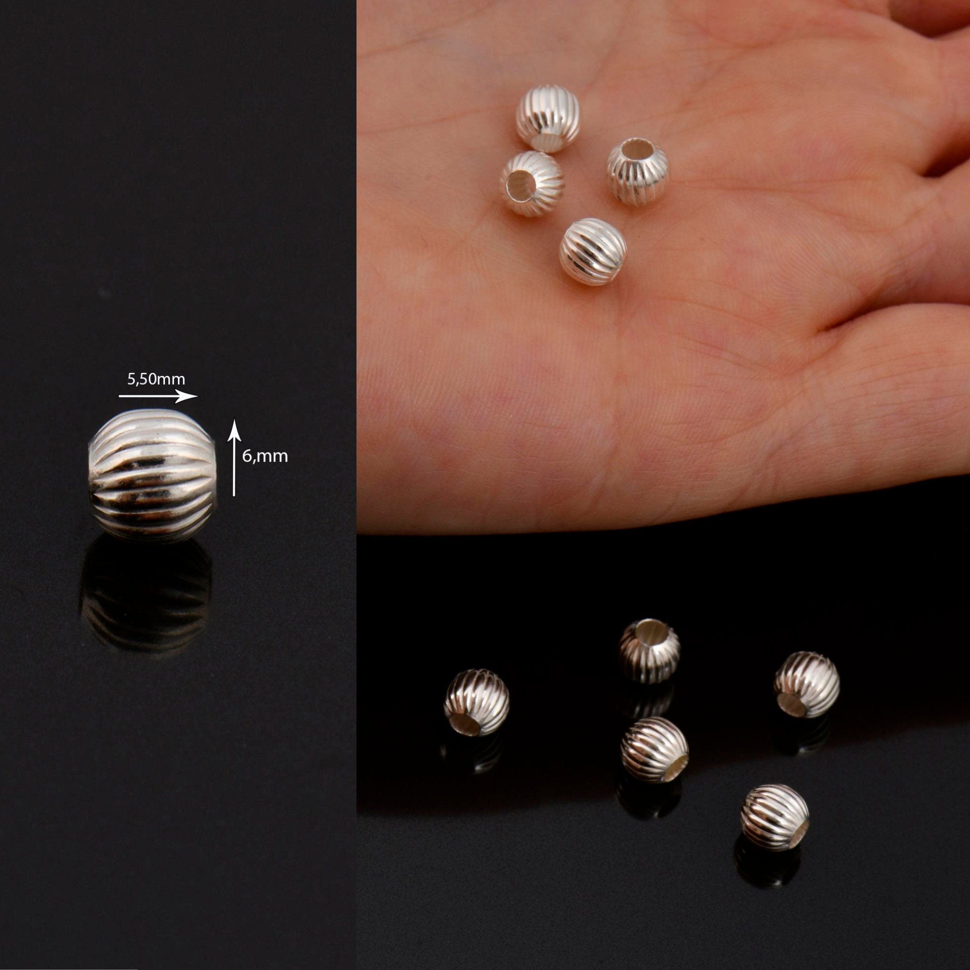 925 Sterling Silver Corrugated Round Beads, Seamless Round Beads, Silver Round Shape Beads, Seperator Beads, Jewelry Supplies, M5 A-F