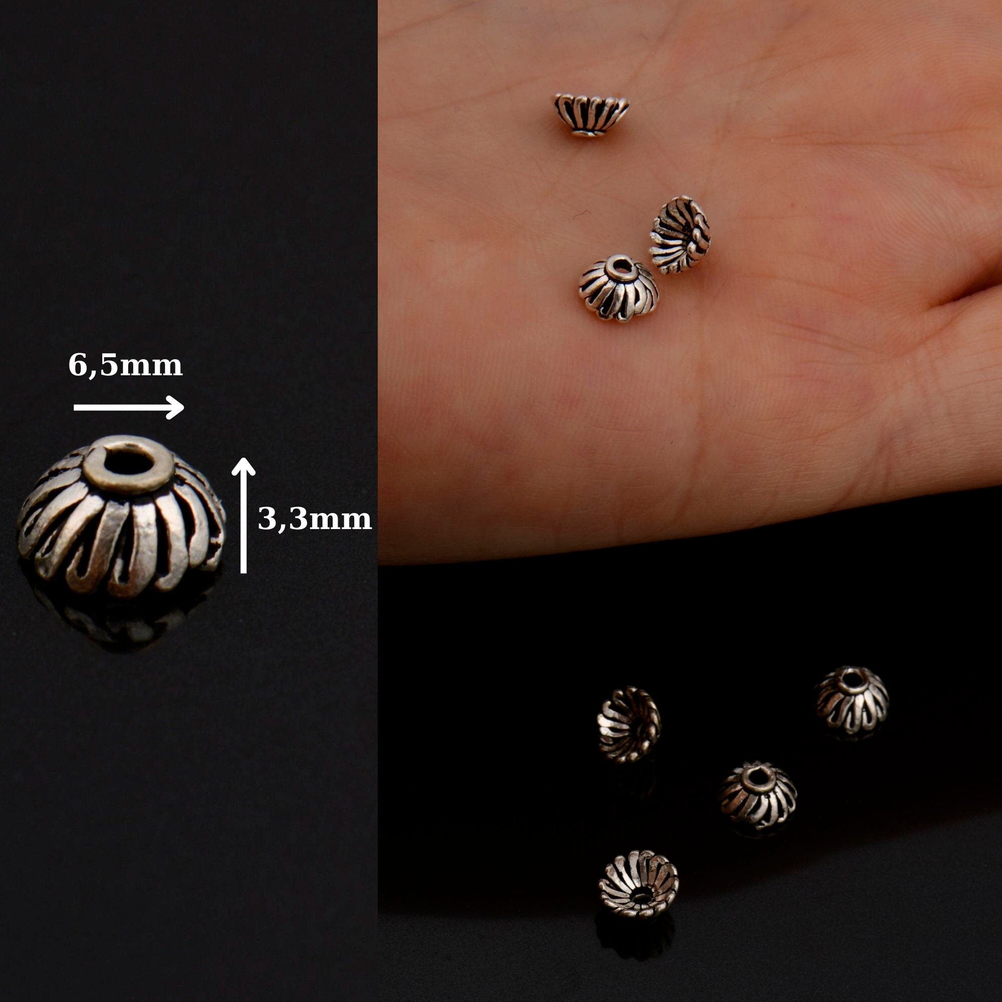 925 Sterling Silver & 24K Gold Vermeil 6mm to 8.5mm Bead Caps, Silver Bead Caps in Gold, Gold Plated Bead Caps, Spacer Bead Caps, V/M8A-B-C