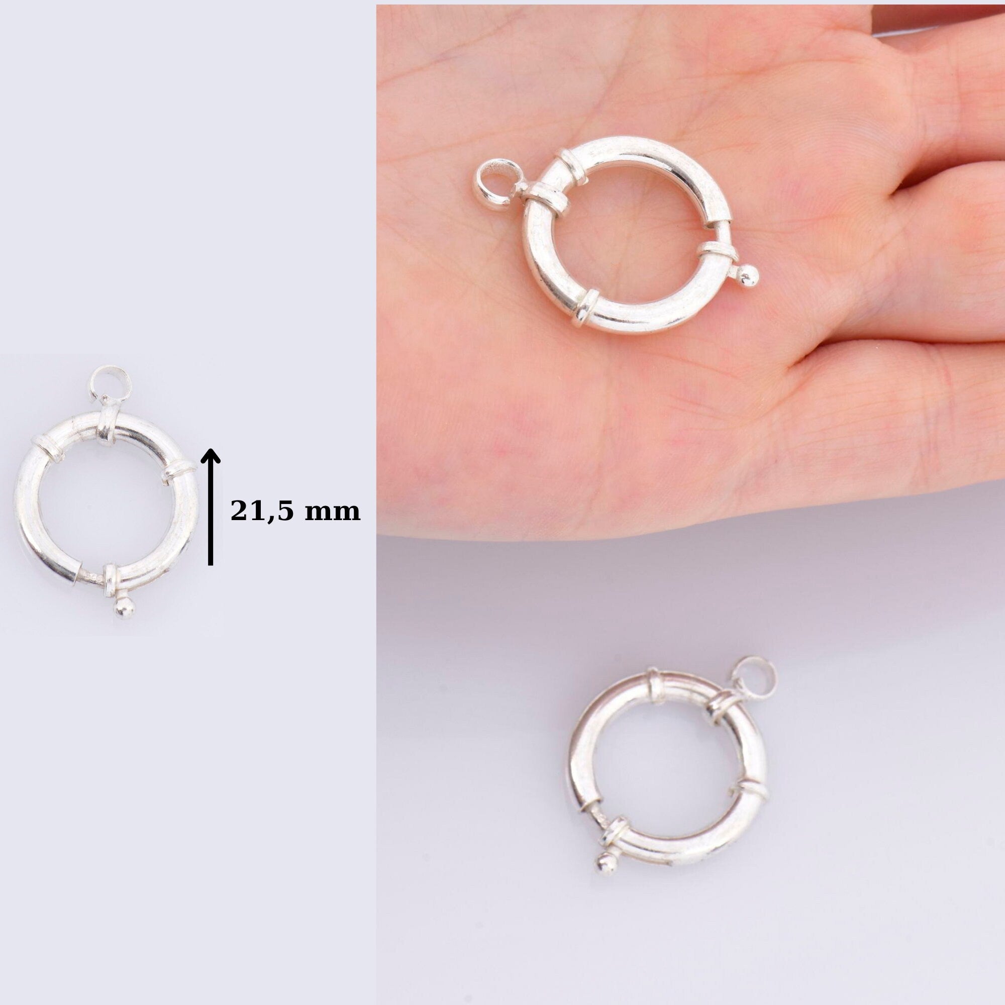 925 Sterling Silver Spring Ring Clasp, Solid Silver Spring Clasps with Open Loop, Silver Trigger Spring Clasp, Jewelry Findings, M53A-B-C-D