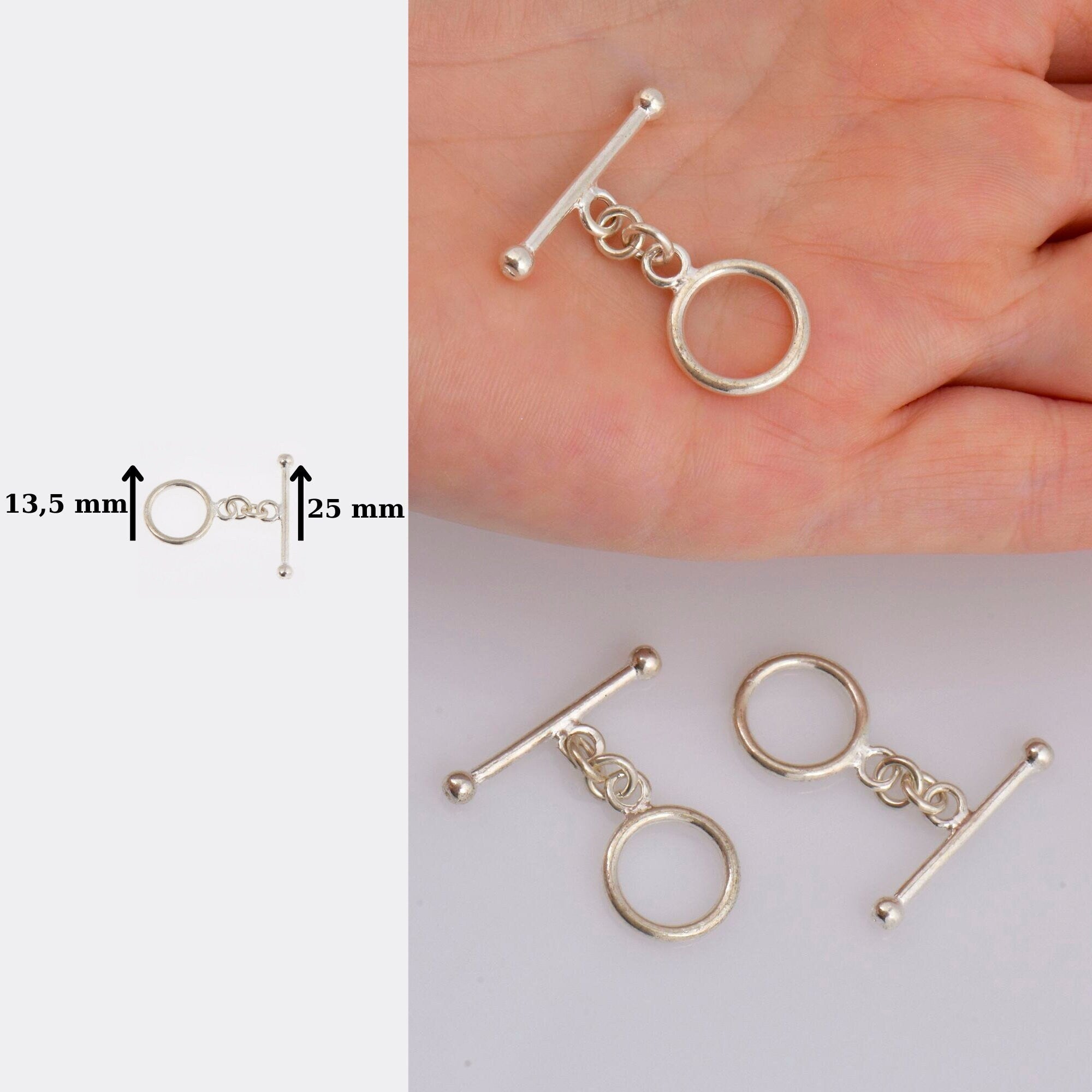 925 Sterling Silver Toggle Clasps, Solid Silver Toggle Clasp, Silver Plain Toggle Clasp Set, Jewelry Supplies, Jewelry Findings, M59A-E