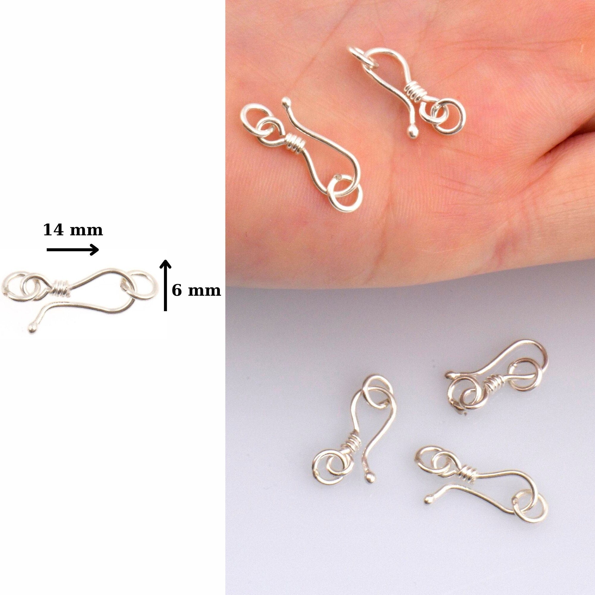 925 Sterling Silver S Hook Clasps with Ring, Silver Hook Clasps, Silver S Connectors, Jewelry Making Supplies, Jewelry Findings, M67A-E