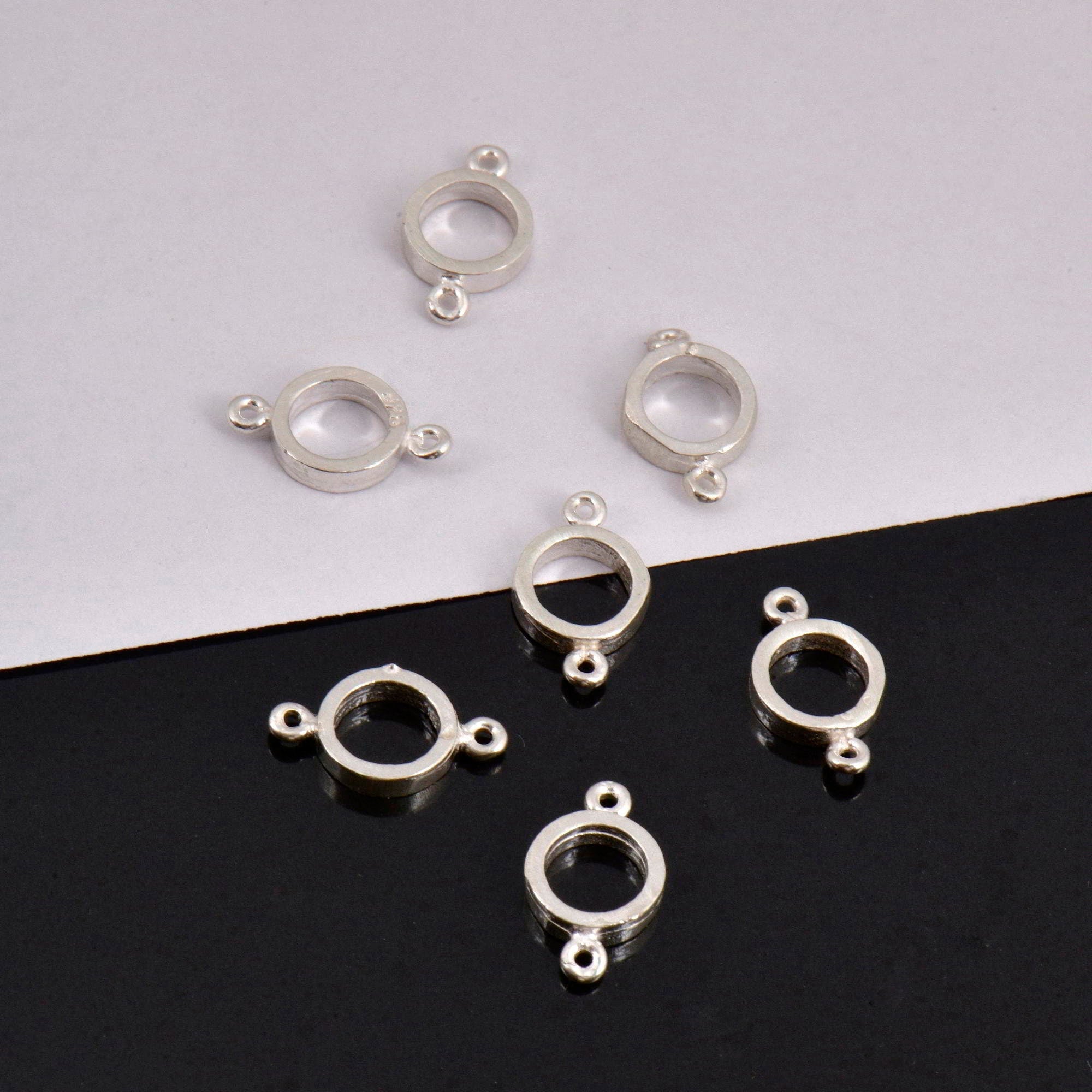925 Sterling Silver & 24K Gold Vermeil Circle Connector Charms, Bezel Connector Charm, Round Connector Charm, Jewelry Making, S14V\S14