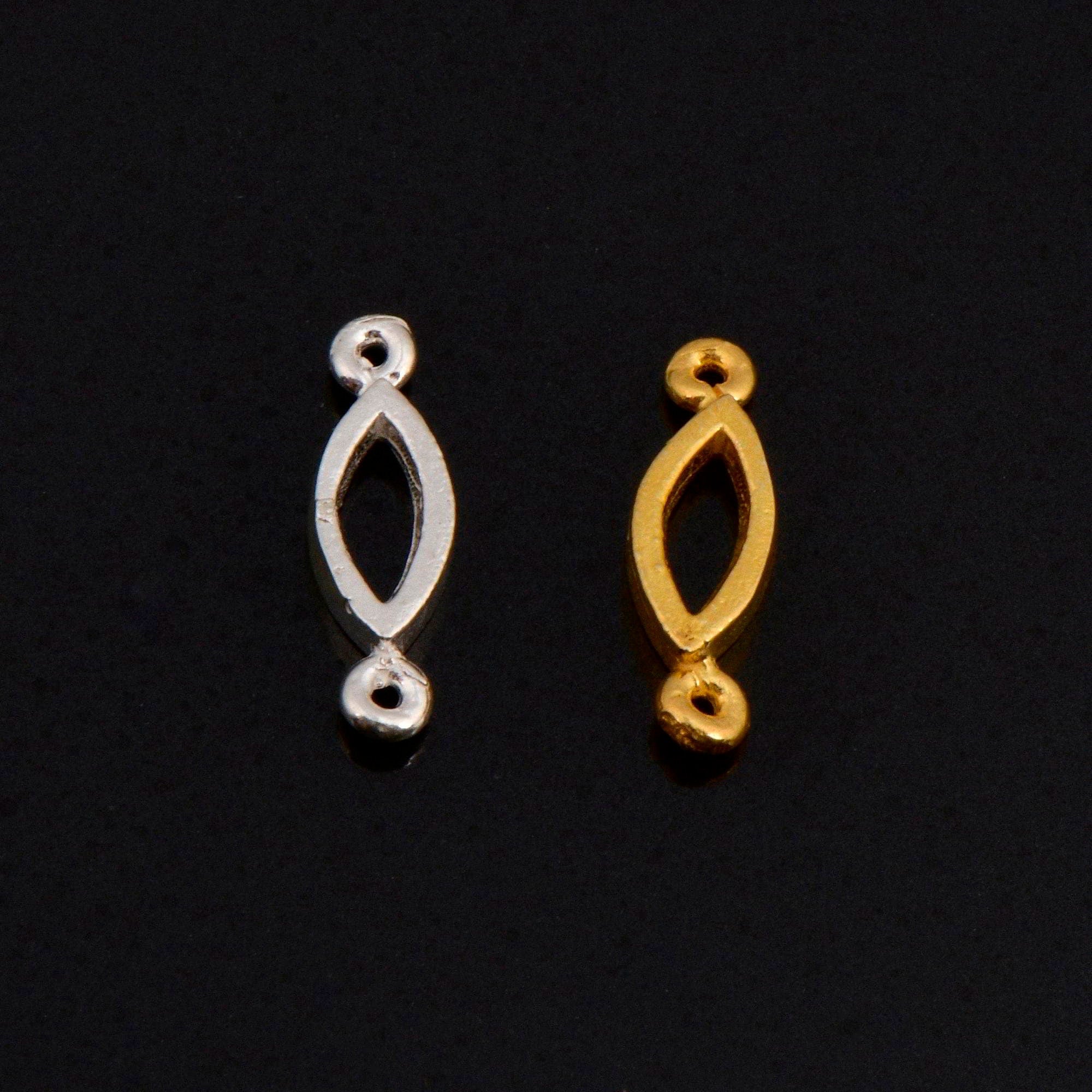 925 Sterling Silver & 24K Gold Vermeil Oval Connector Charms, Oval Blank Connector Charms, Connectors for Jewelry Making, S15V\S15