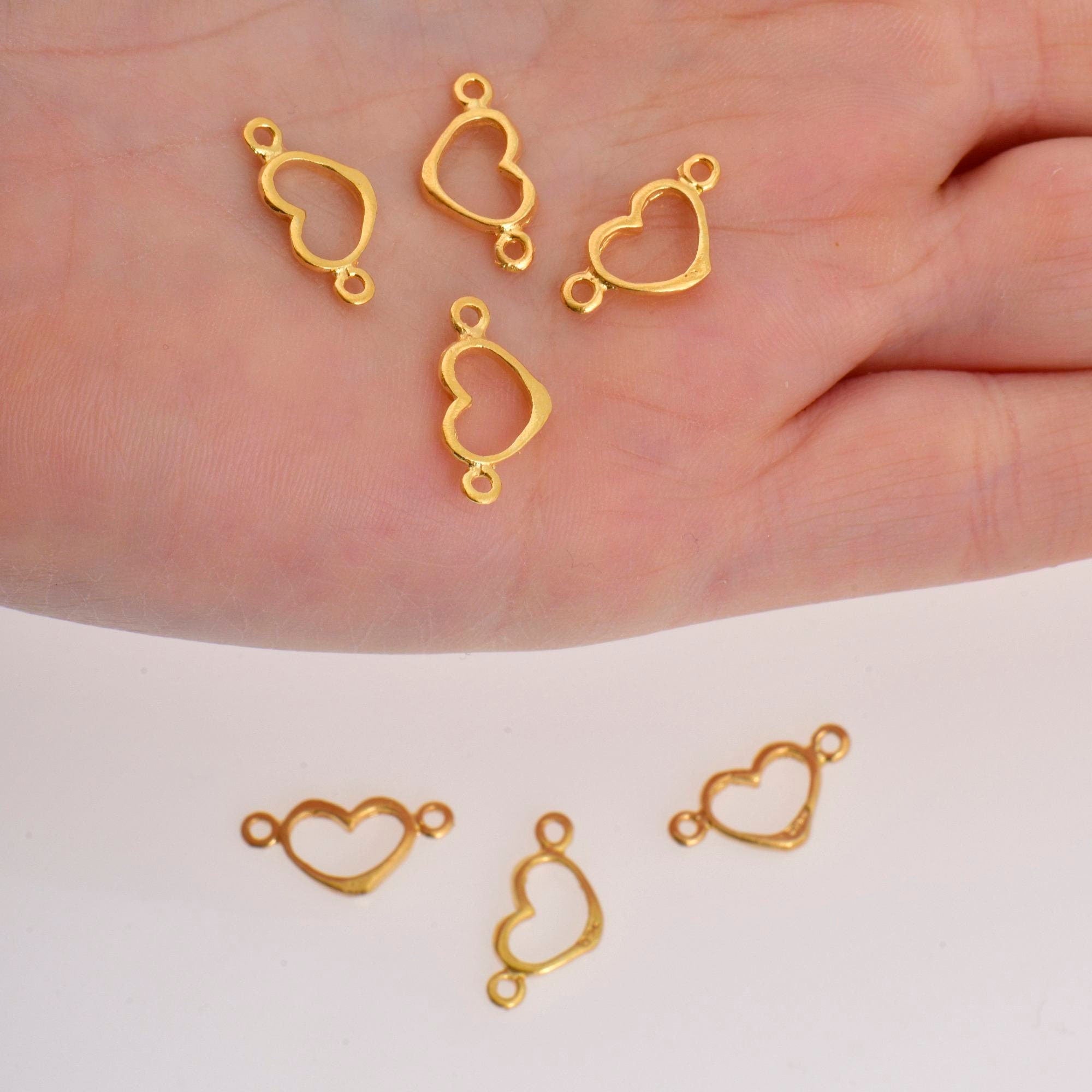 925 Sterling Silver & 24K Gold Vermeil Heart Connector Charms, Heart Shape Connector, Love Connector Charm, Jewelry Making, S19V/S19