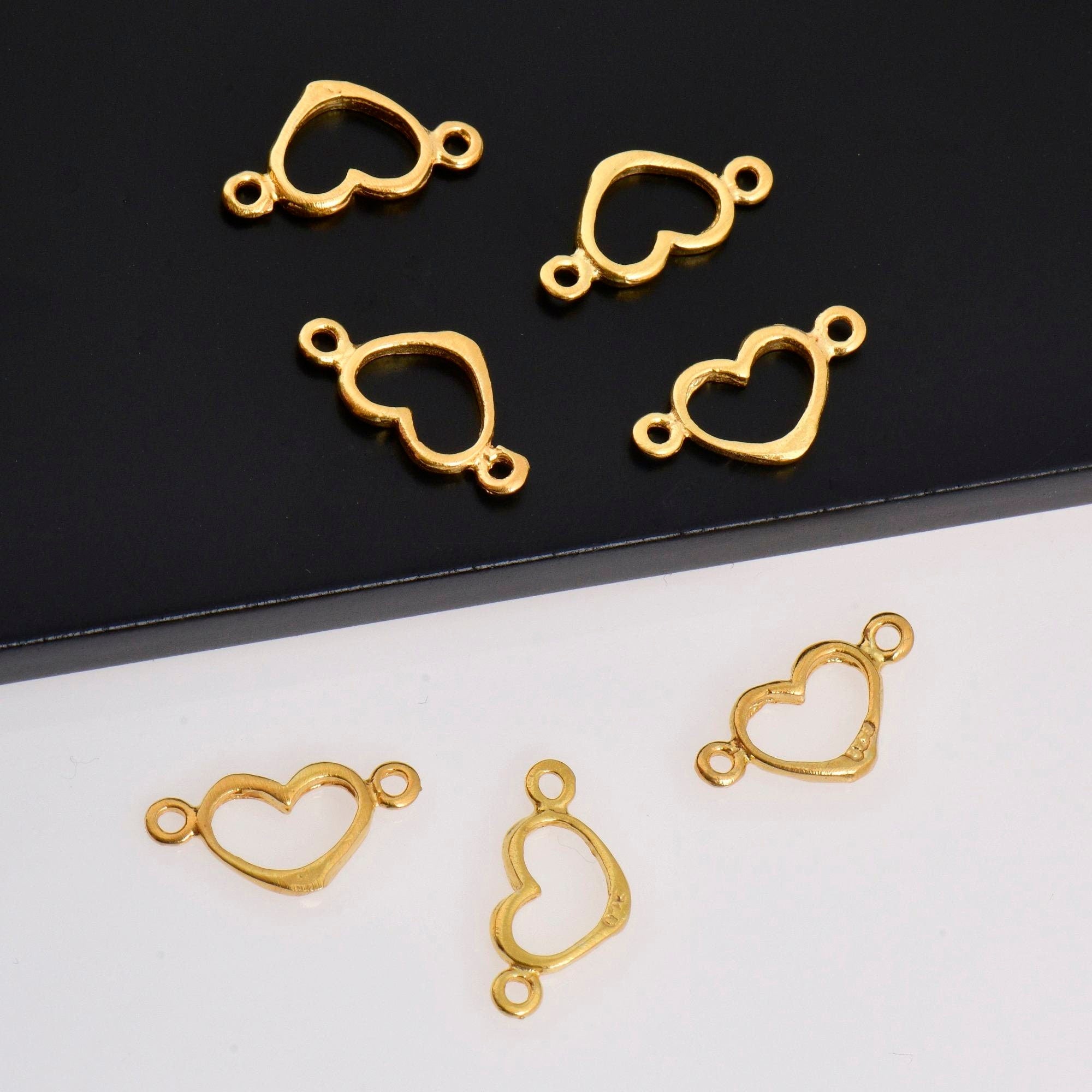 925 Sterling Silver & 24K Gold Vermeil Heart Connector Charms, Heart Shape Connector, Love Connector Charm, Jewelry Making, S19V/S19