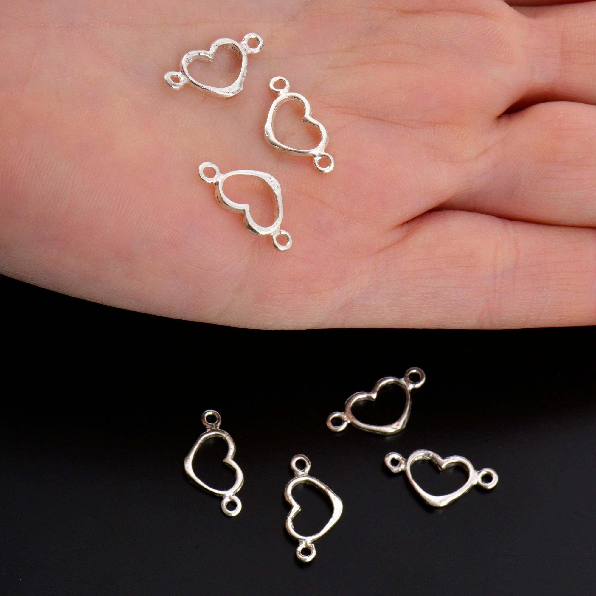 925 Sterling Silver & 24K Gold Vermeil Heart Connector Charms, Heart Shape Connector, Love Connector Charm, Jewelry Making, S19V/S19