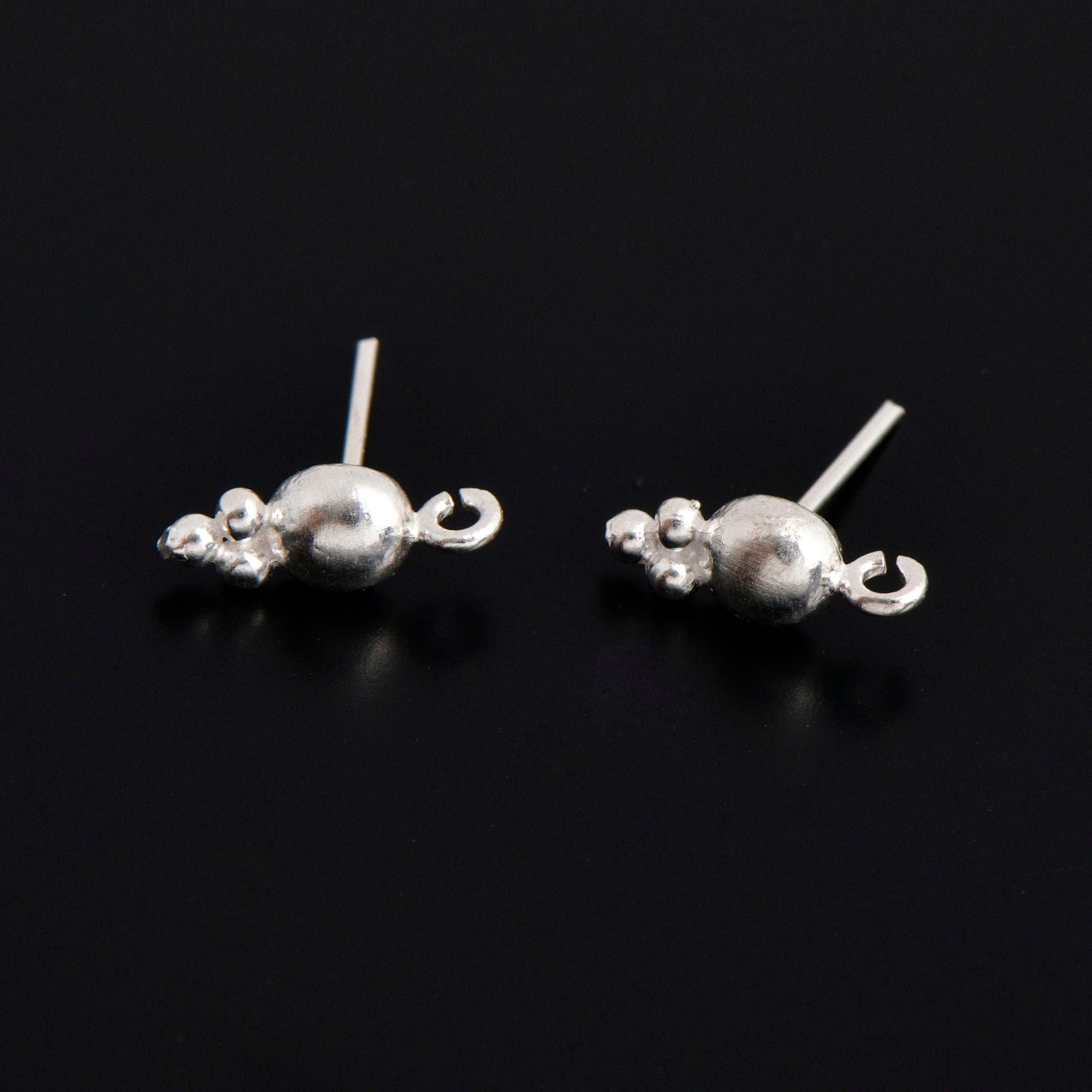 925 Sterling Silver Ball Ear Post, Round Ball Ear Posts with Loop, Solid Silver Ball Shape Earring Posts, Jewelry Making Findings, S17