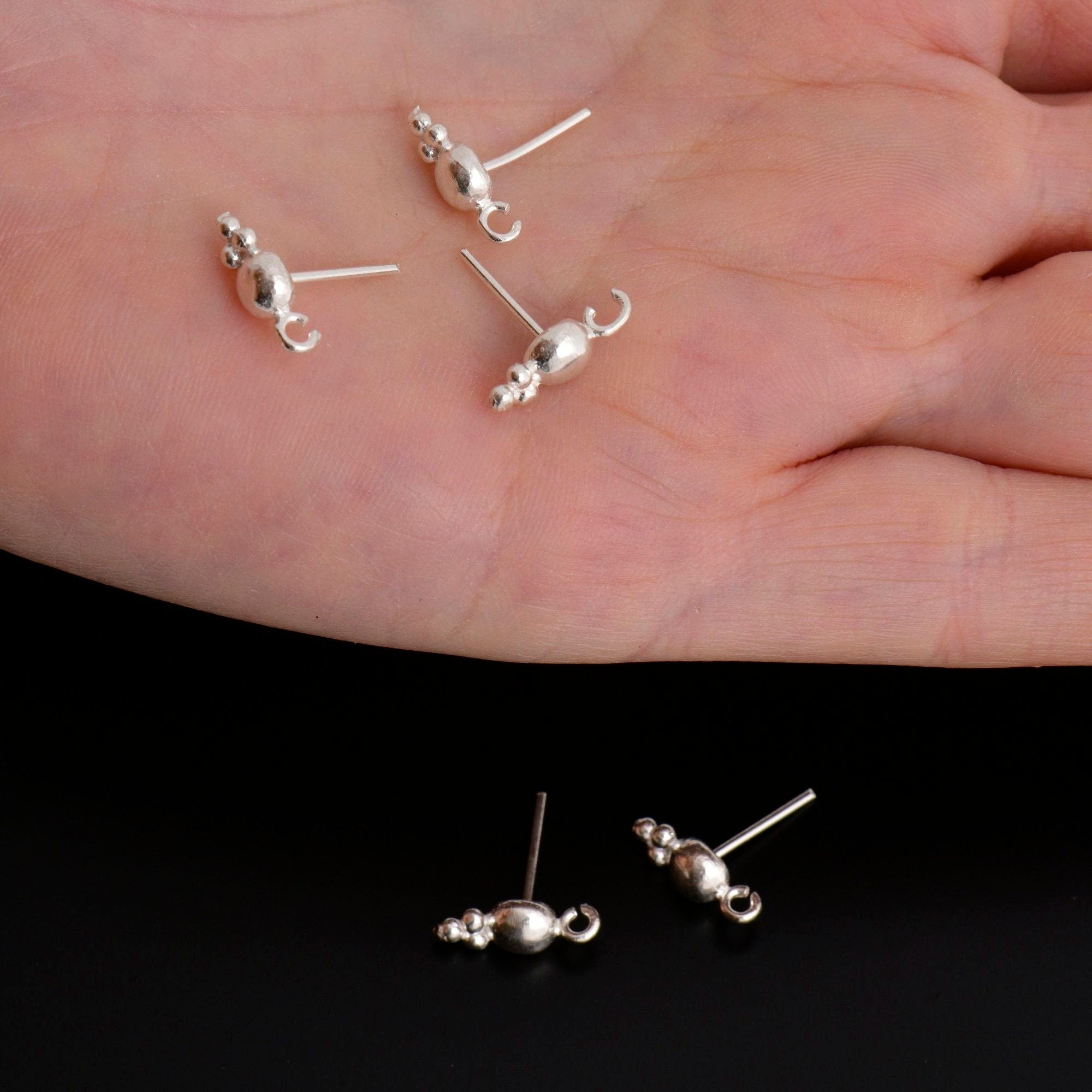925 Sterling Silver Ball Ear Post, Round Ball Ear Posts with Loop, Solid Silver Ball Shape Earring Posts, Jewelry Making Findings, S17