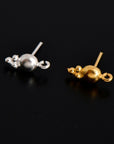 24K Gold Vermeil & 925 Silver Ball Ear Post, Round Ball Ear Posts with Loop, Silver Ball Shape Earring Posts, Jewelry Findings, S17V/S17