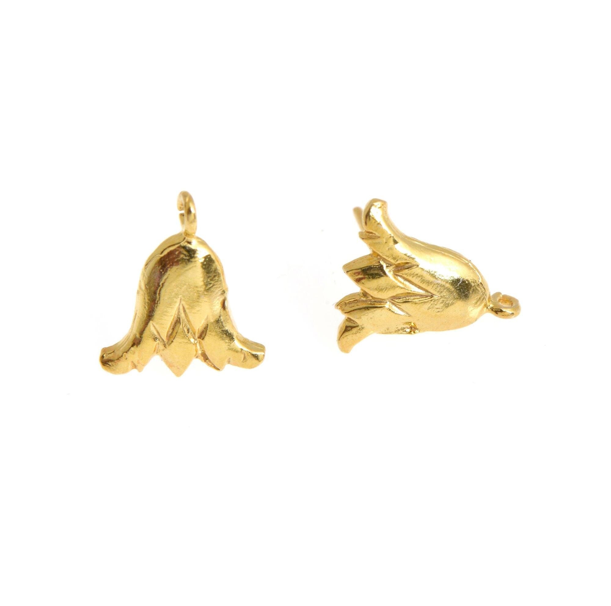 24K Gold Vermeil Flower Earring Posts, 925 Solid Silver Tulip Stud Earrings With Loop, Earring Stud Components, Jewelry Findings, S22V