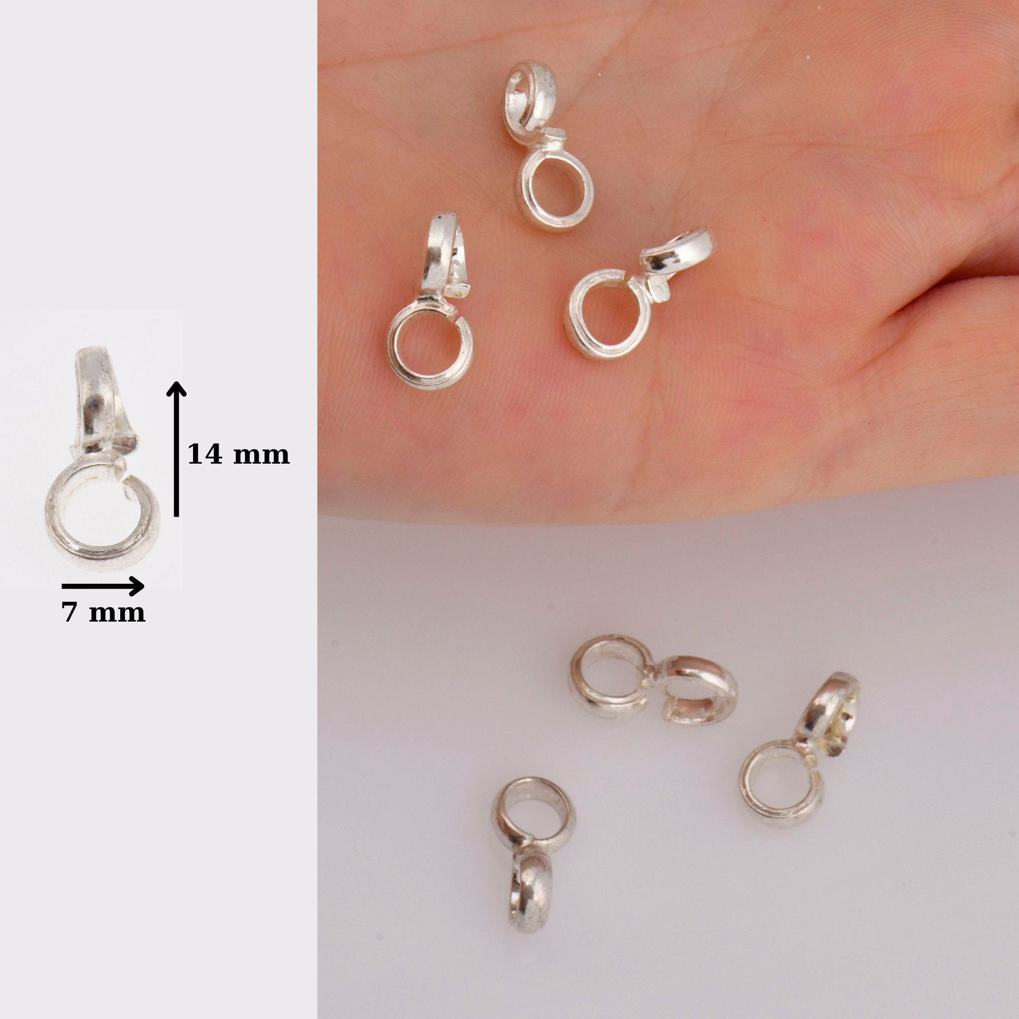 925 Sterling Silver Bails with Open Loop, Solid Silver Open Loop Bails, Smooth Silver Connector Bails, Bail Charms, Jewelry Findings, M30C