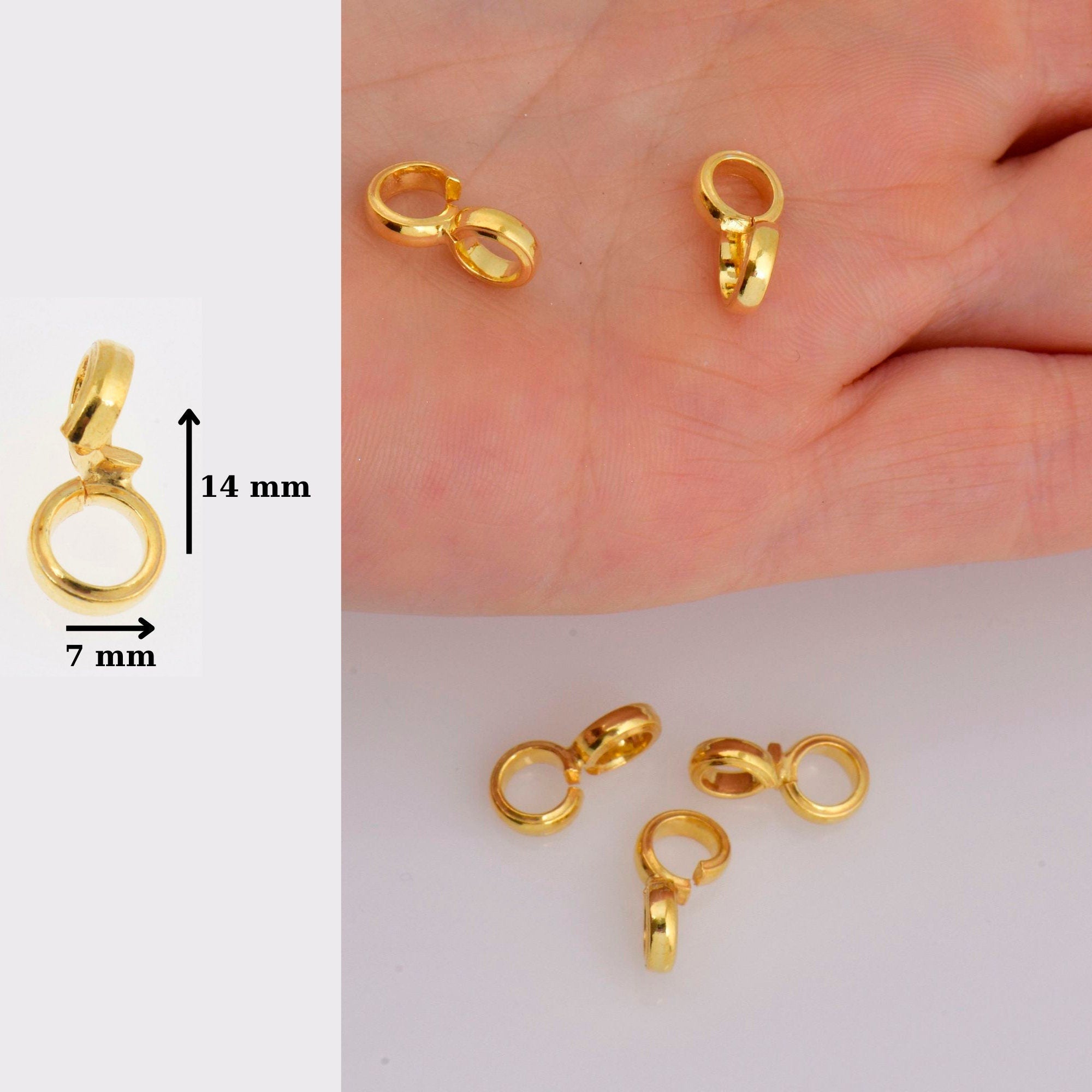 24K Gold Vermeil Bails with Open Loop, Gold Plated Open Loop Bails, 925 Smooth Silver Connector Bails, Bail Charms, Jewelry Findings,VM30A-C