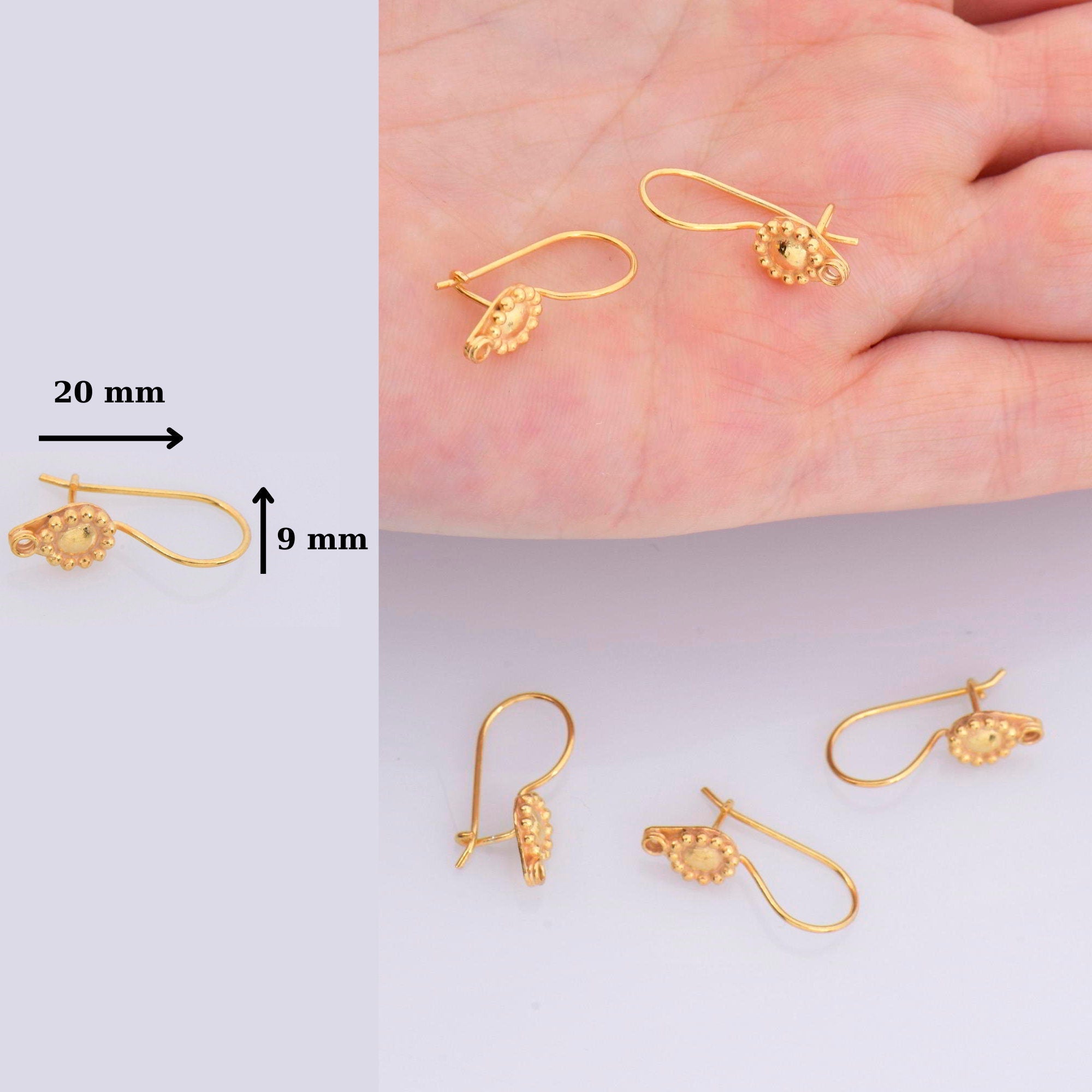 24K Gold Vermeil and 925 Sterling Silver Ear Wires, Earring Hooks, Flower Ear Wires, Earrings Making Supply, Jewelry Findings, M41/VM41