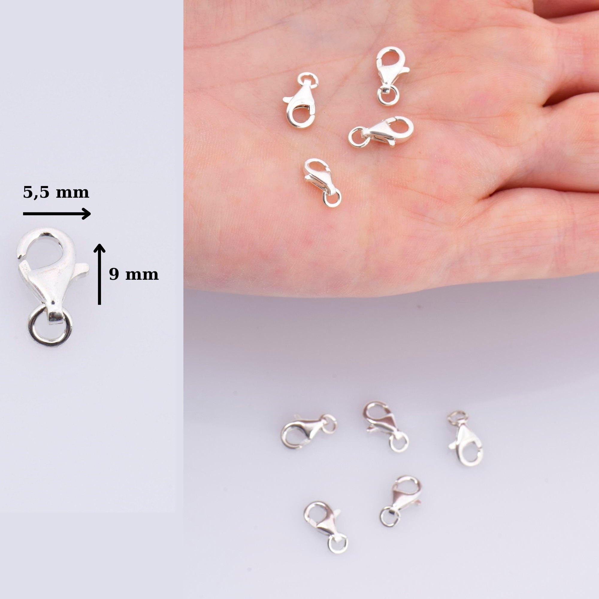 925 Sterling Silver Lobster Clasp, Solid Silver Trigger Clasp, Spring Clasp, Jewelry Crafting Supplies, Jewelry Making Findings, M54A-D