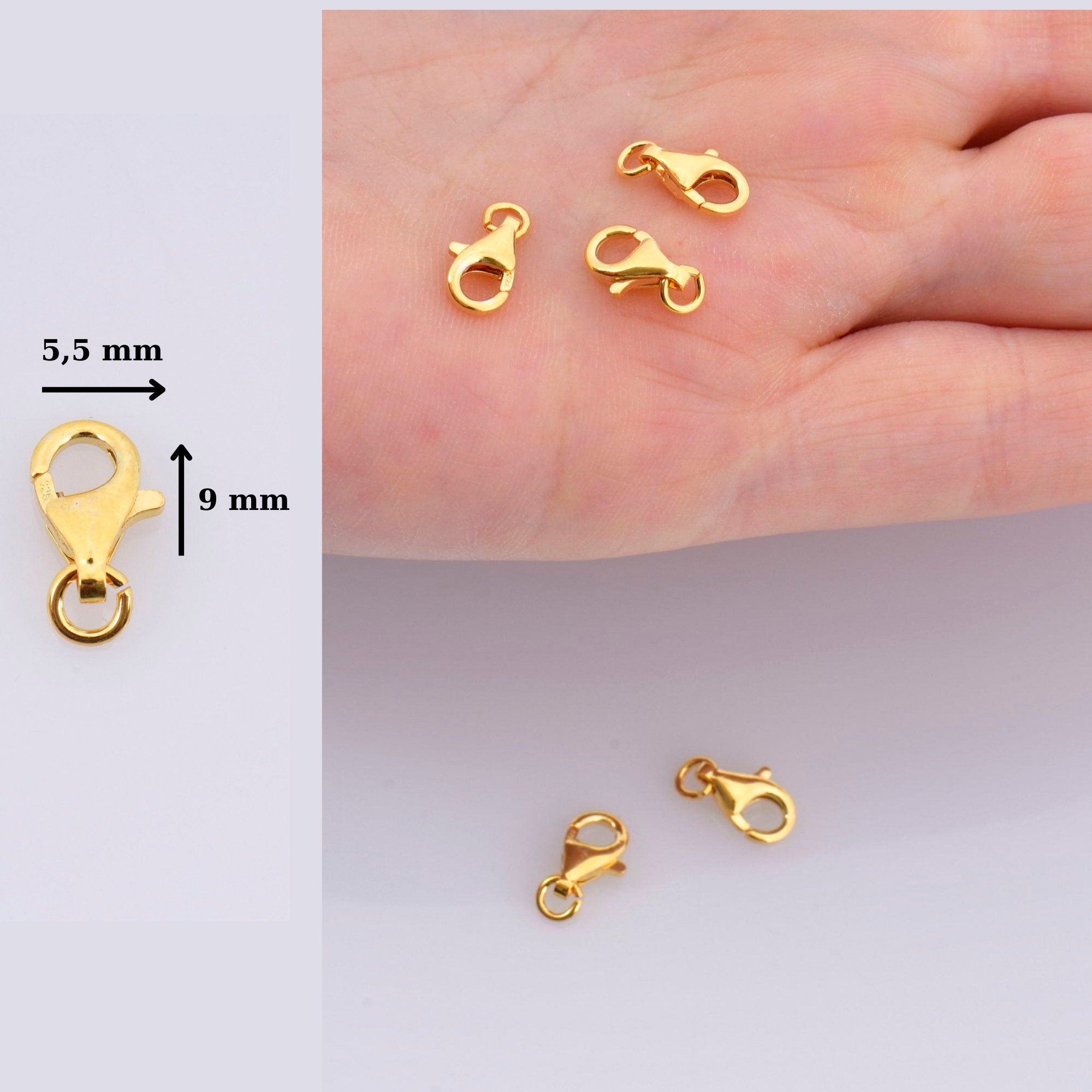 24K Gold Vermeil Lobster Clasp, 925 Solid Silver Trigger Clasp, Gold Plated Spring Clasp, Jewelry Supplies, Jewelry Making Findings, VM54A
