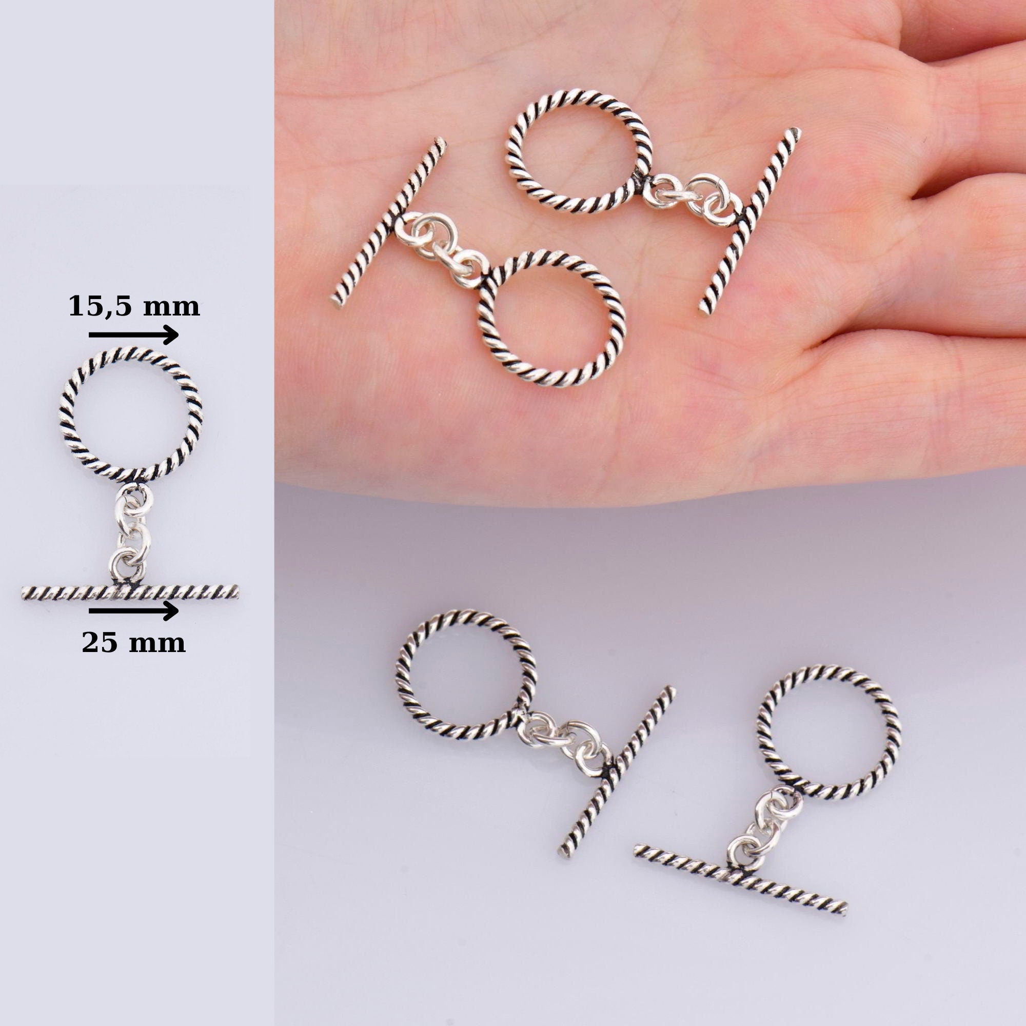 925 Sterling Silver Twisted Toggle Clasps, Twisted Rope Design Toggle Clasp Set, Silver Toggle Clasps, Jewelry Supplies Findings, M62A-C