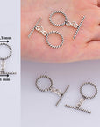 925 Sterling Silver Twisted Toggle Clasps, Twisted Rope Design Toggle Clasp Set, Silver Toggle Clasps, Jewelry Supplies Findings, M62A-C