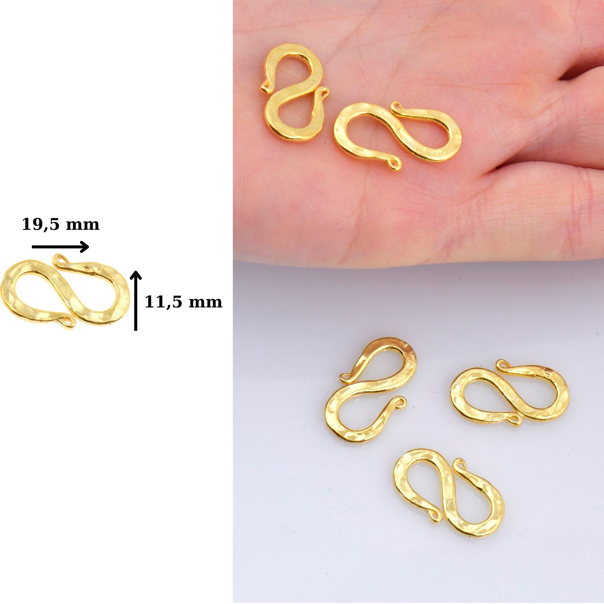 24K Gold Vermeil S Clasps, 925 Sterling Silver Hook Clasps, 24K Gold Plated Connectors, Jewelry Making Supplies, Jewelry Findings, VM63B