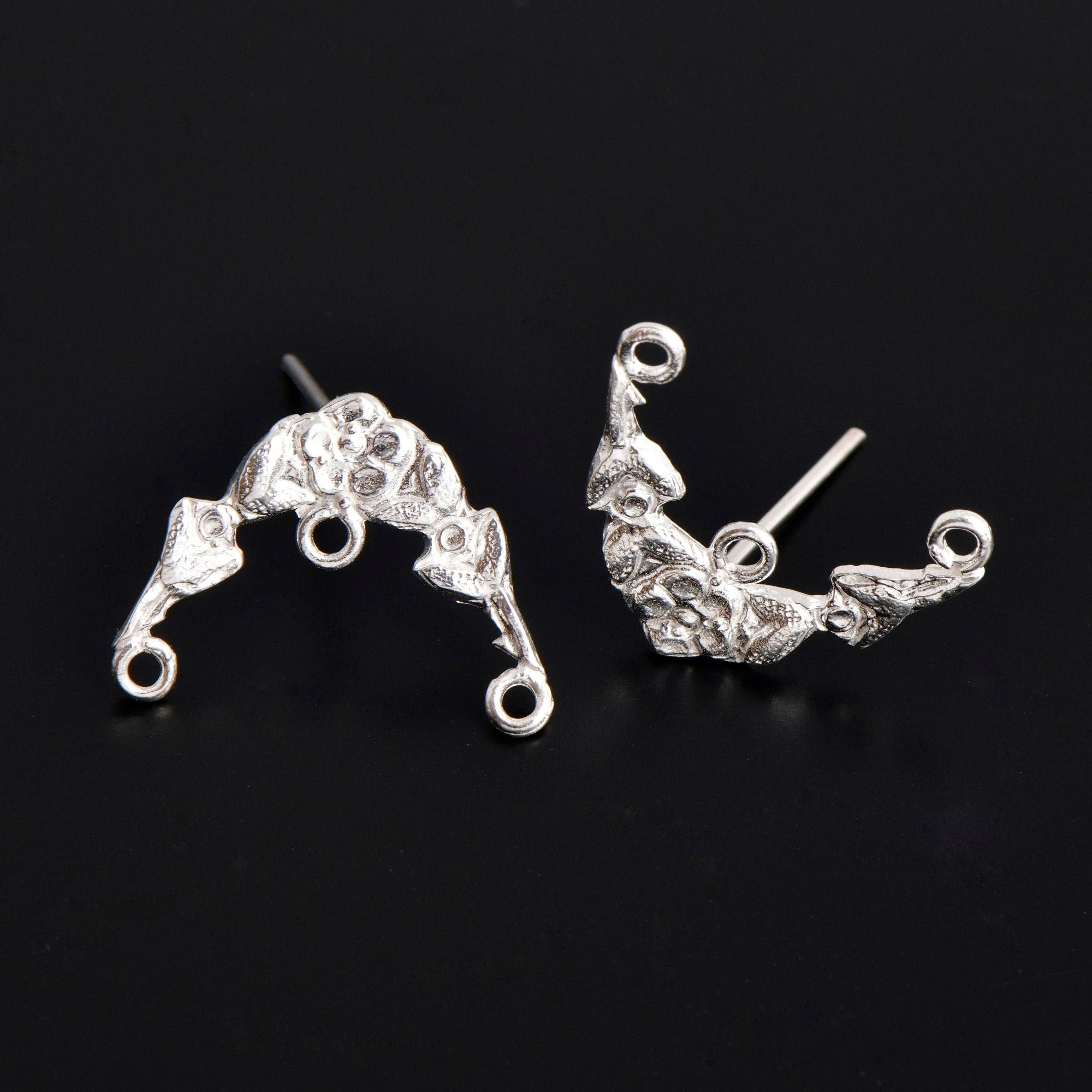 925 Silver Flower Earring Posts, Solid Silver Daisy Stud Earrings with Hoops, Earring Stud Components, Jewelry Making Findings, S41