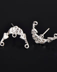 925 Silver Flower Earring Posts, Solid Silver Daisy Stud Earrings with Hoops, Earring Stud Components, Jewelry Making Findings, S41