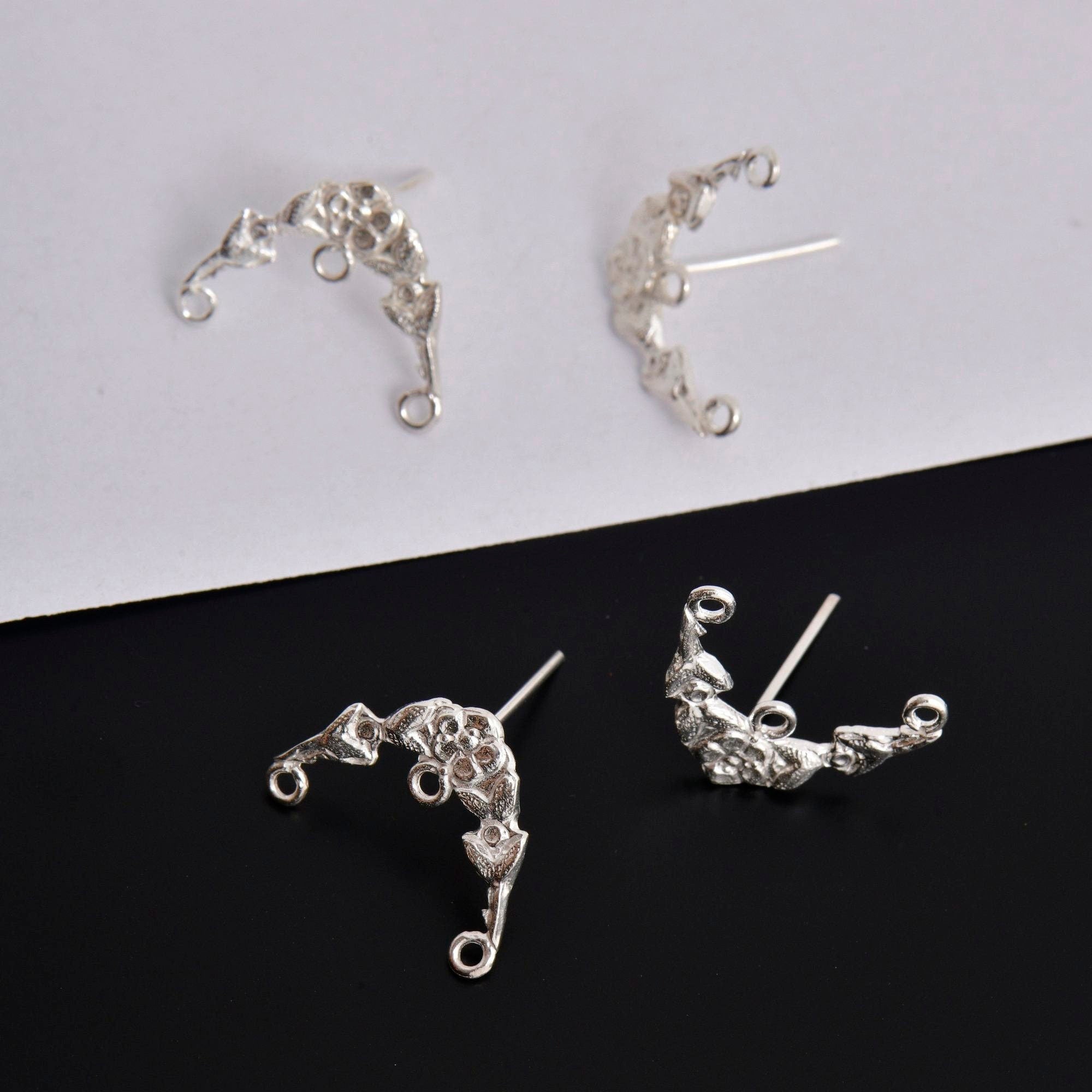 925 Silver Flower Earring Posts, Solid Silver Daisy Stud Earrings with Hoops, Earring Stud Components, Jewelry Making Findings, S41