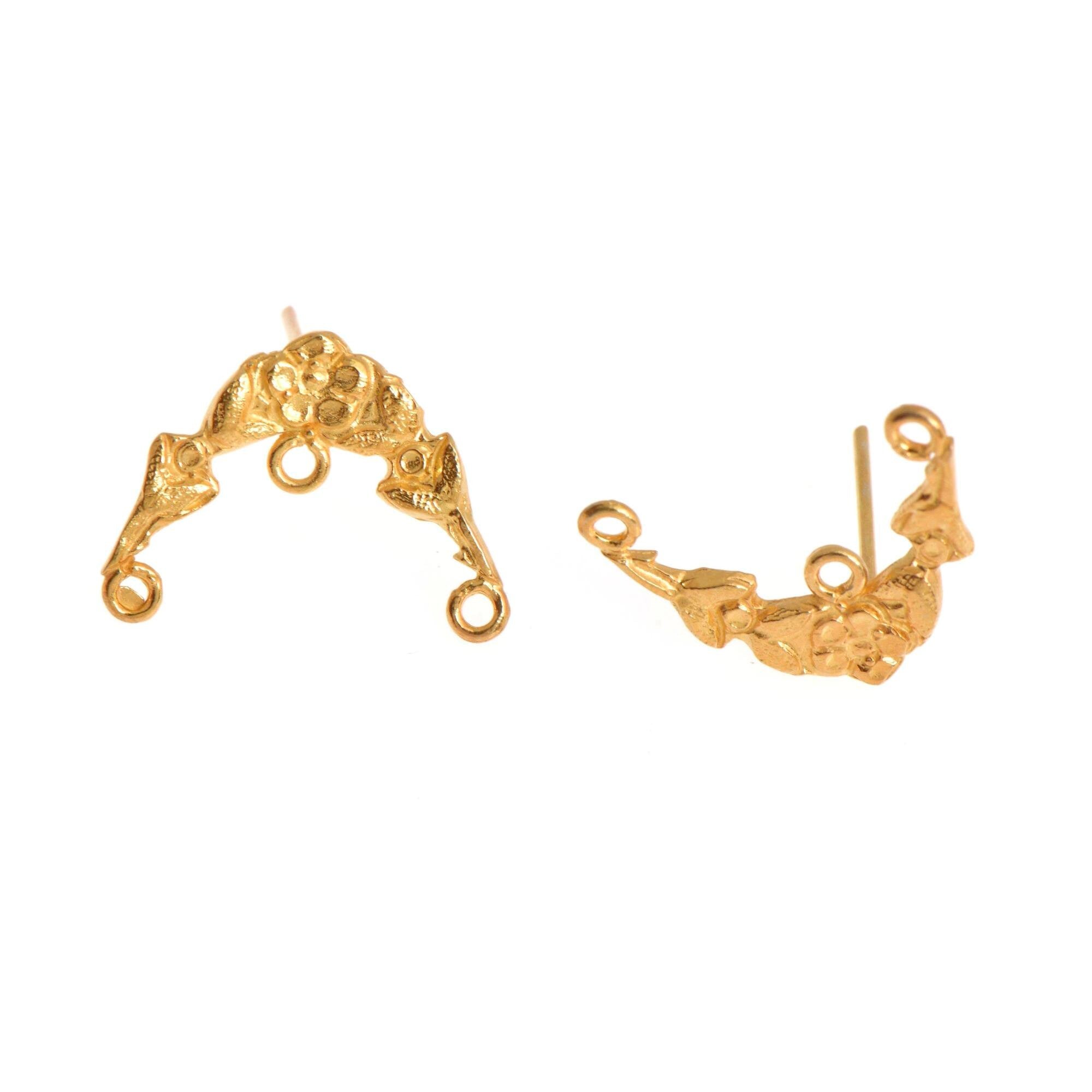 24K Gold Vermeil Flower Earring Posts, 925 Solid Silver Daisy Stud Earrings with Hoops, Jewelry Making Findings, S41V