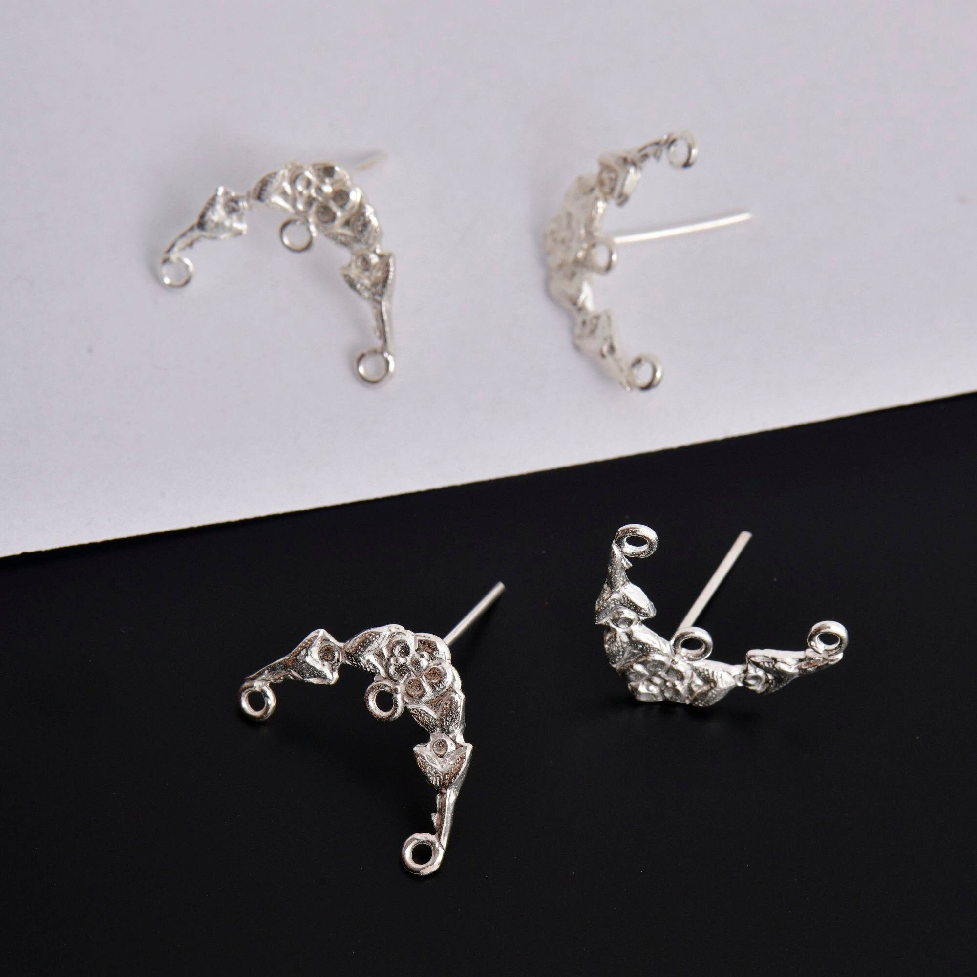 24K Gold Vermeil & 925 Silver Flower Earring Posts, Silver Daisy Stud Earrings with Hooks, Jewelry Making Finding, S41V/S41