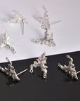 925 Silver Flower Earring Posts, Solid Silver Leaf Stud Earrings with Hoops, Earring Stud Components, Jewelry Making Findings, S42