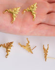 24K Gold Vermeil Flower Earring Posts, 925 Solid Silver Leaf Stud Earrings with Hoops, Jewelry Making Findings, S42V