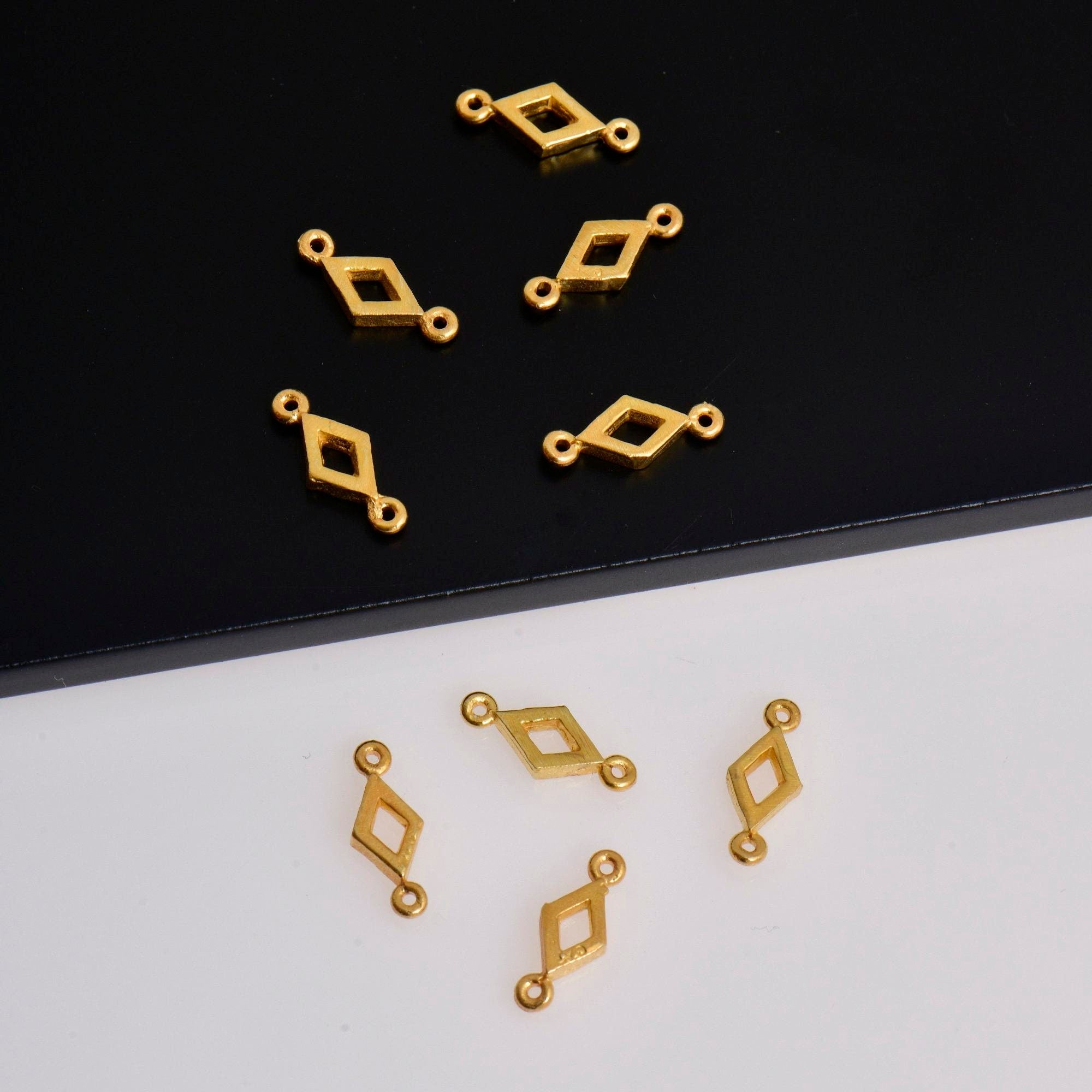 24K Gold Vermeil Rhombus Connector Charms, Rhombus Shape Connector Link, 925 Sterling Silver Connector For Jewelry Making, S51V