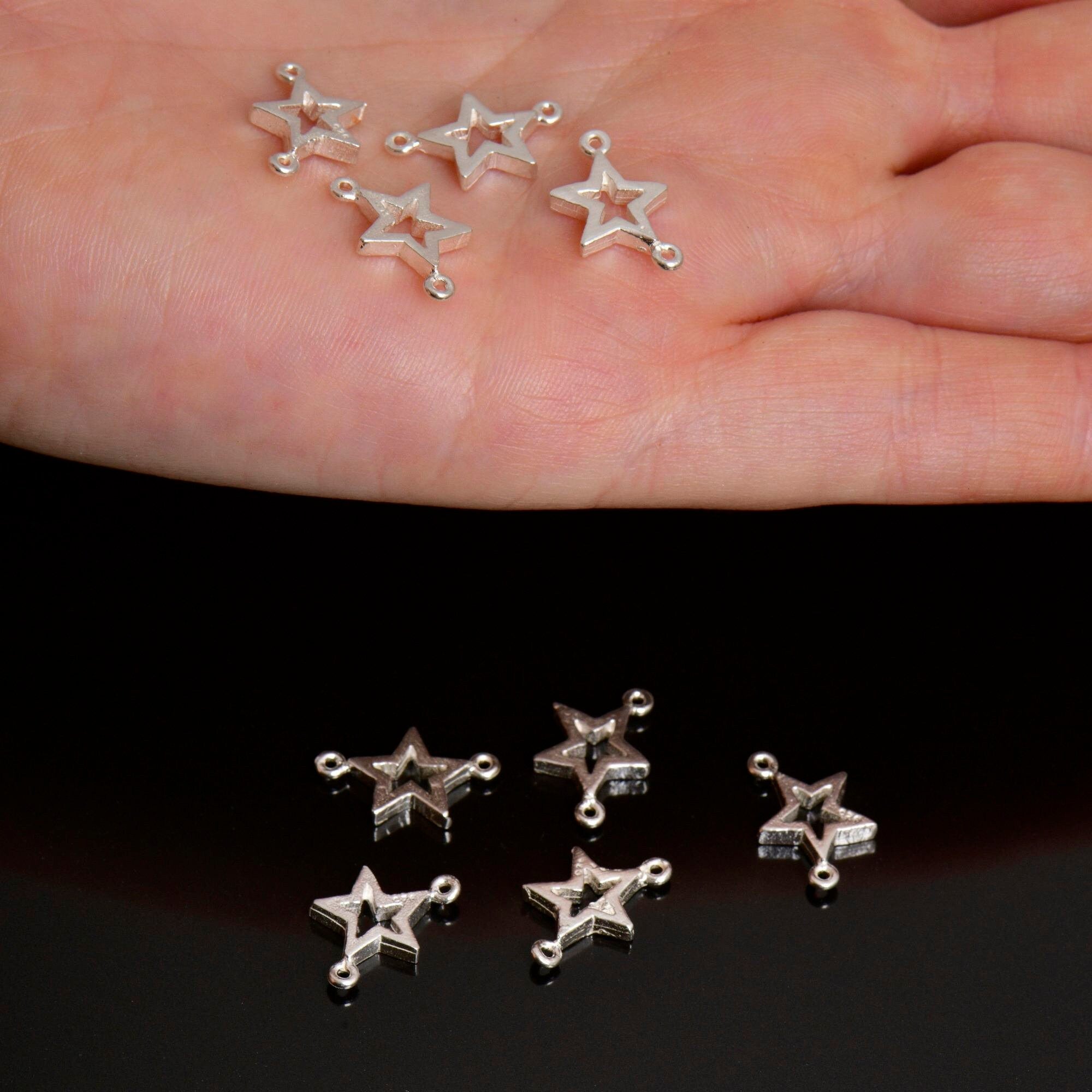 925 Sterling Silver Star Connector Charms, Solid Silver Star Shape Connector Links, Connectors For Jewelry Making, S52