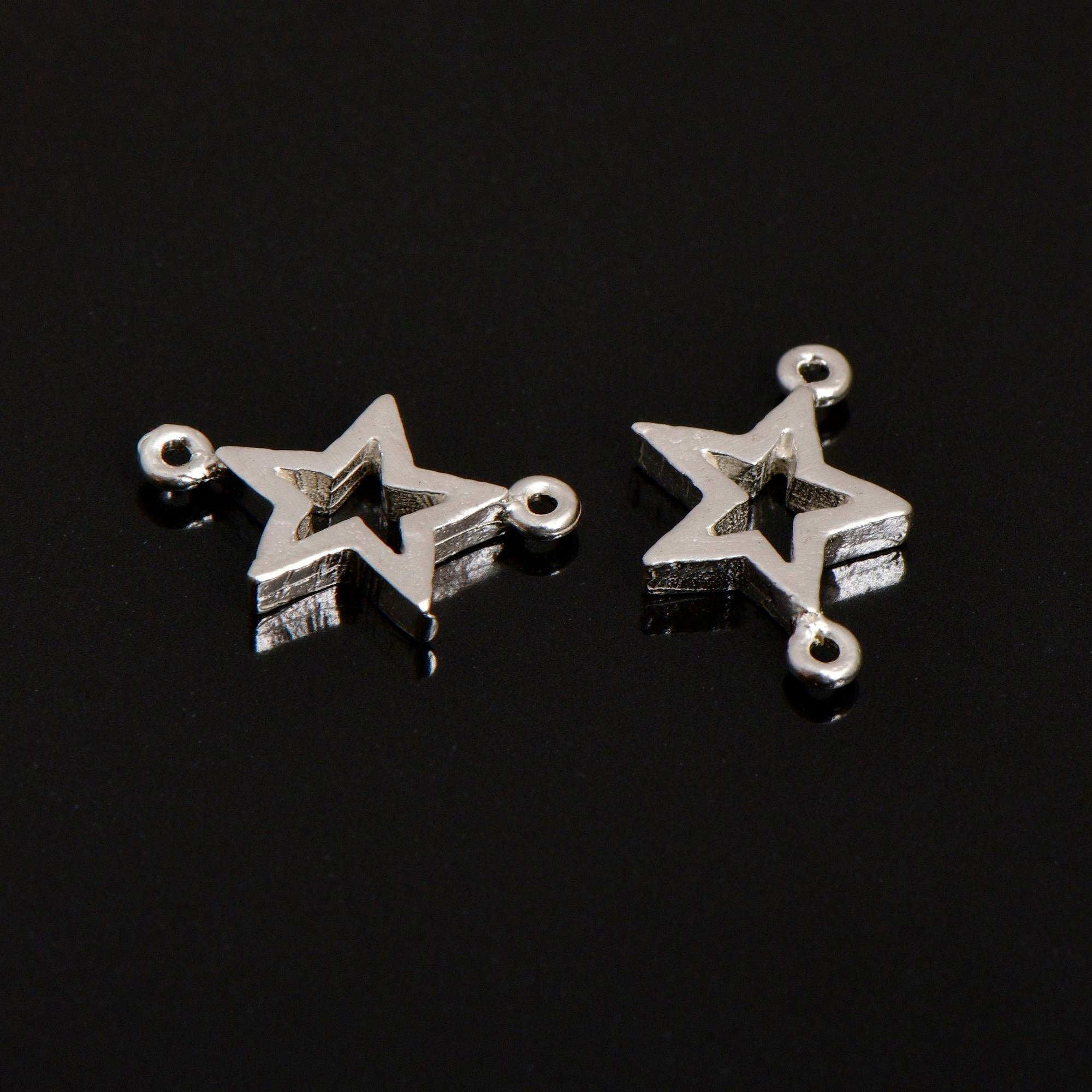 925 Sterling Silver Star Connector Charms, Solid Silver Star Shape Connector Links, Connectors For Jewelry Making, S52