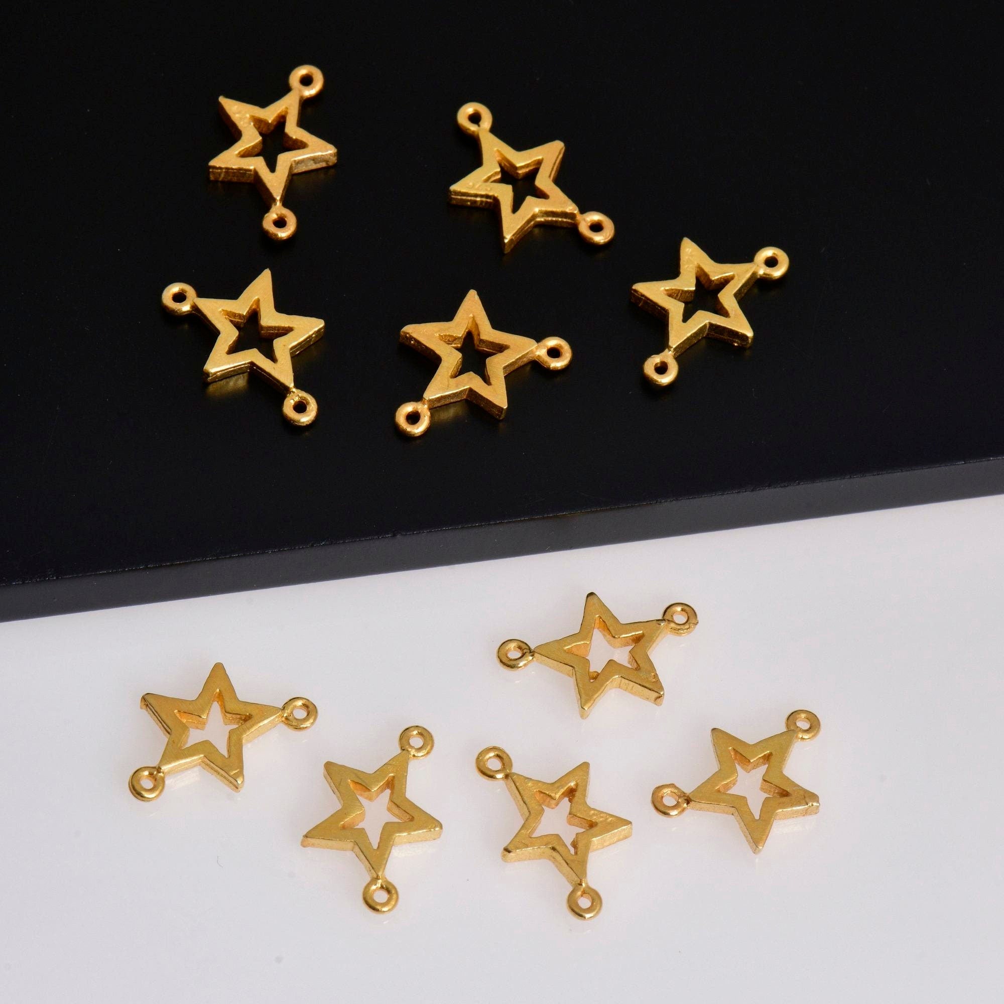 24K Gold Vermeil Star Connector Charms, Star Shape Connector Link, 925 Sterling Silver Connector For Jewelry Making, S52V