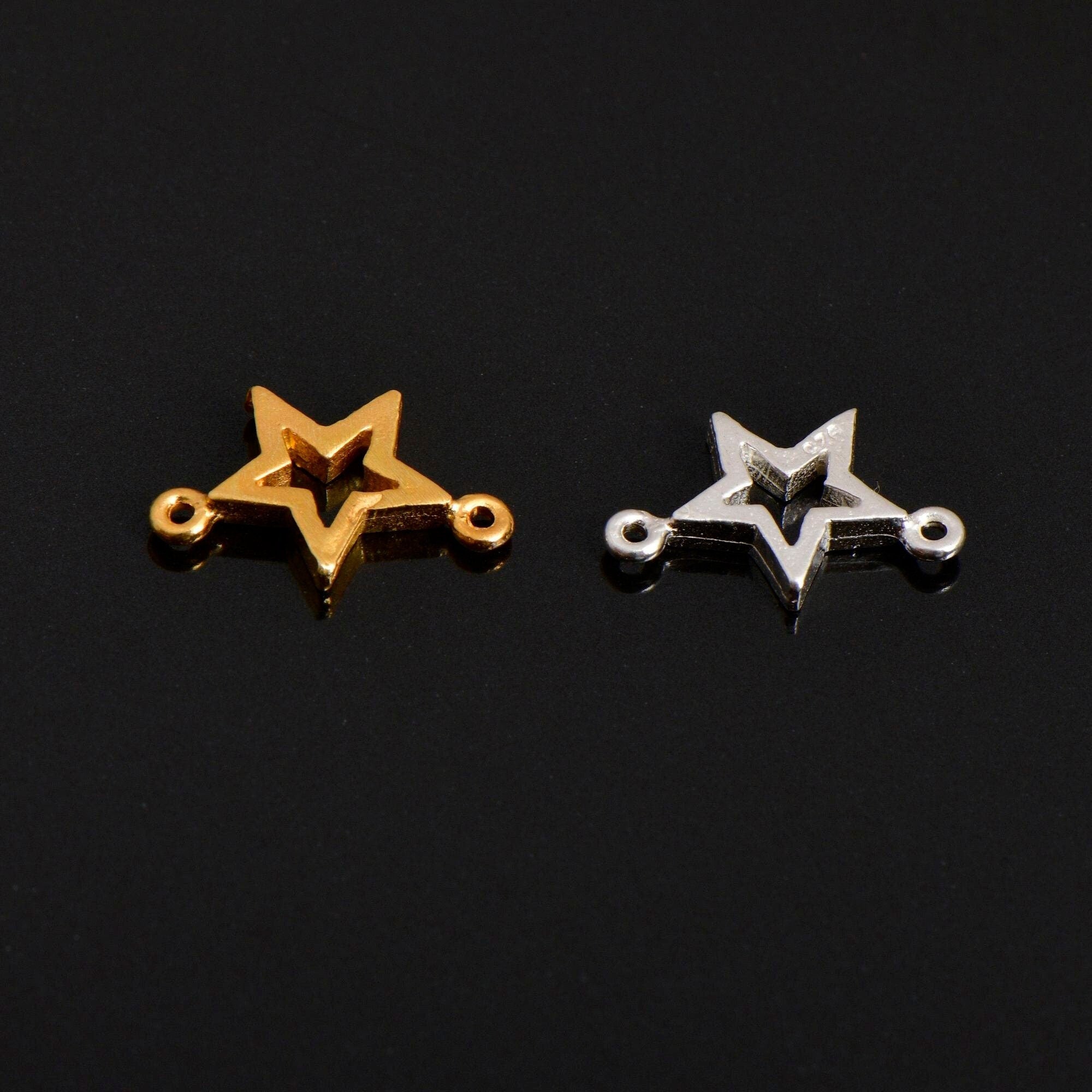 925 Sterling Silver & 24K Gold Vermeil Star Connector Charms, Star Shape Connector, Connector For Jewelry Making, S52V/S52
