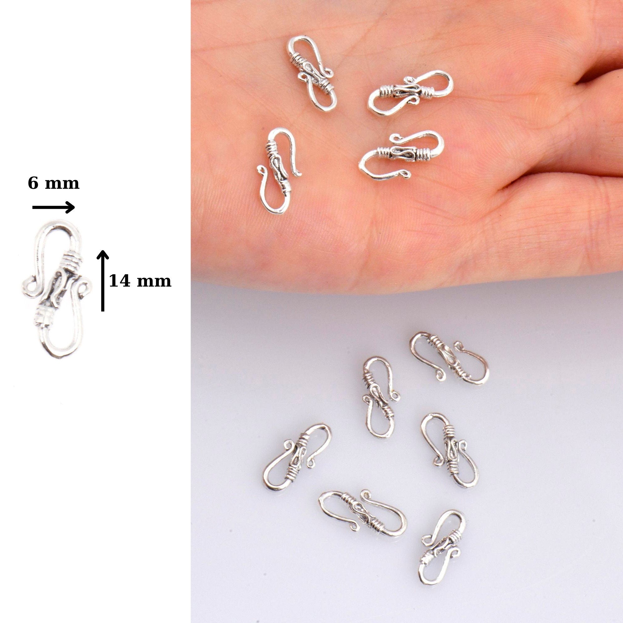 925 Sterling Silver S Clasps, Silver Hook Clasps, Antique Solid Silver Connectors, Jewelry Making Supplies, Silver Jewelry Findings, M64A