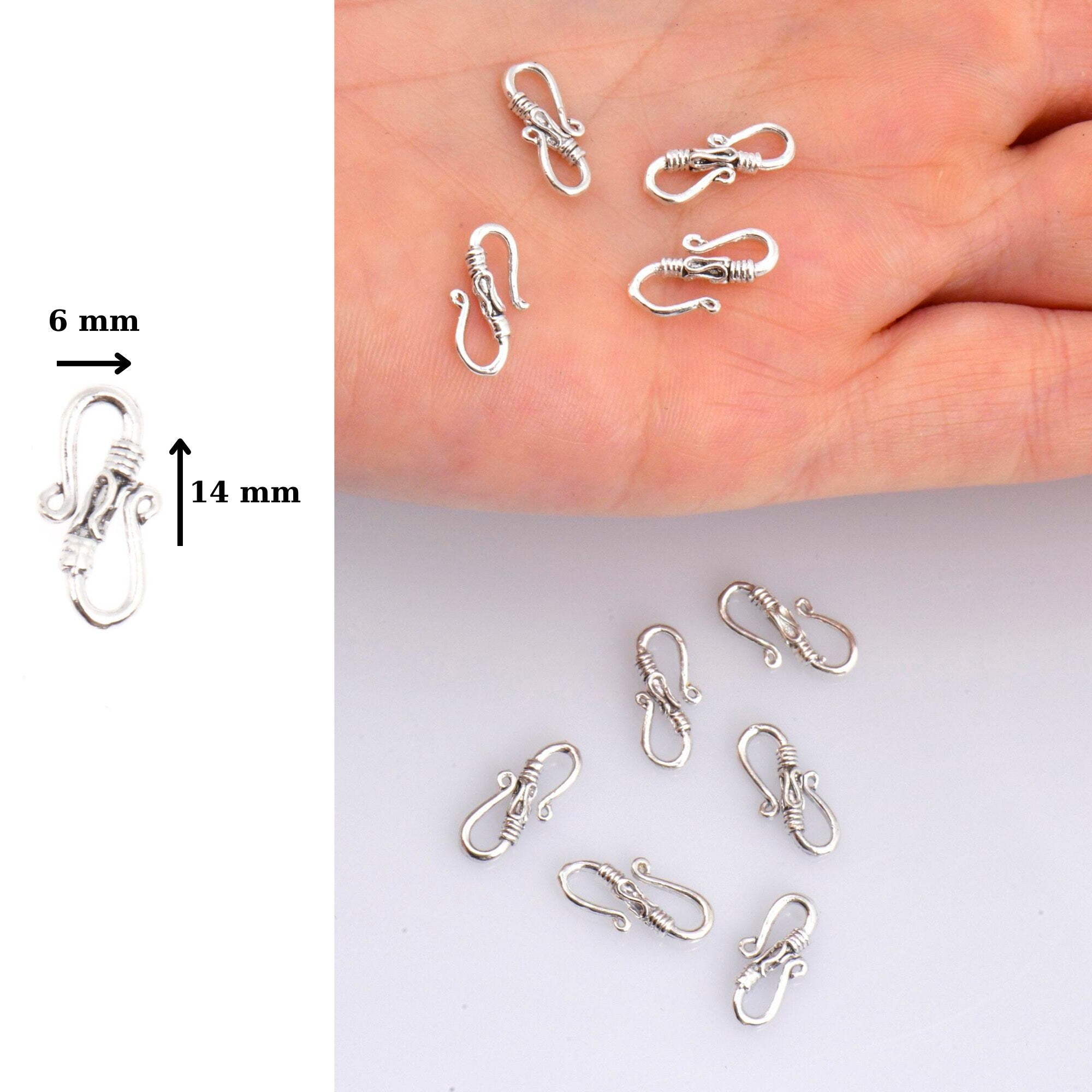 925 Sterling Silver S Clasps, Silver Hook Clasps, Antique Solid Silver Connectors, Jewelry Making Supplies, Silver Jewelry Findings, M64A-C
