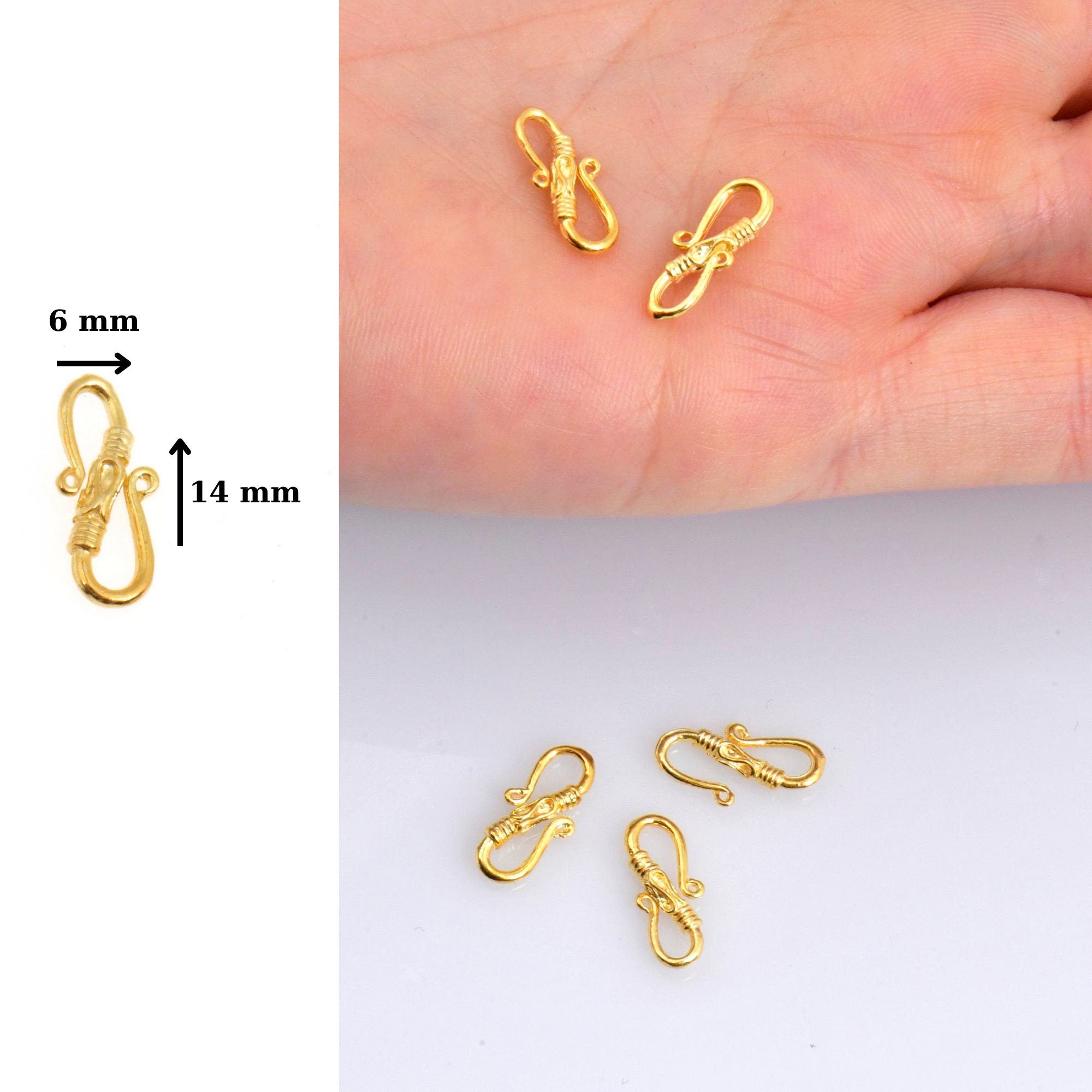 24K Gold Vermeil S Clasps, Antique Silver Hook Clasps, 925 Sterling Silver Connectors in Gold, Jewelry Supplies, Jewelry Findings, VM64A