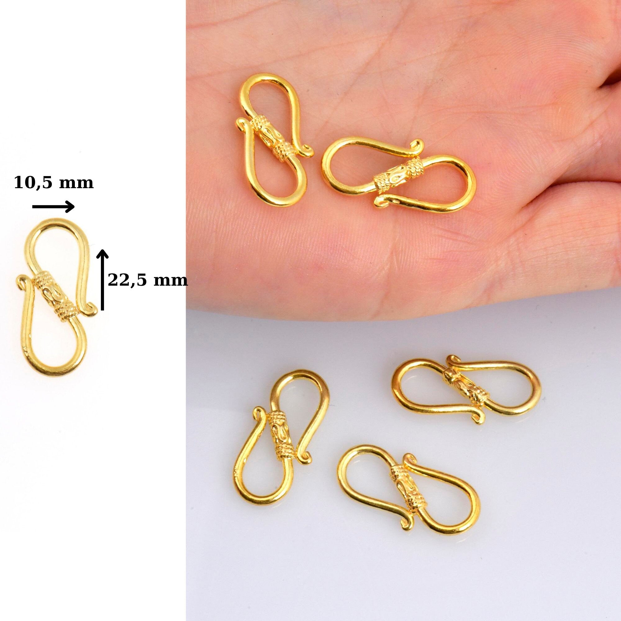 24K Gold Vermeil S Clasps, Antique Silver Hook Clasps, 925 Sterling Silver Connectors in Gold, Jewelry Supplies, Jewelry Findings, VM64C