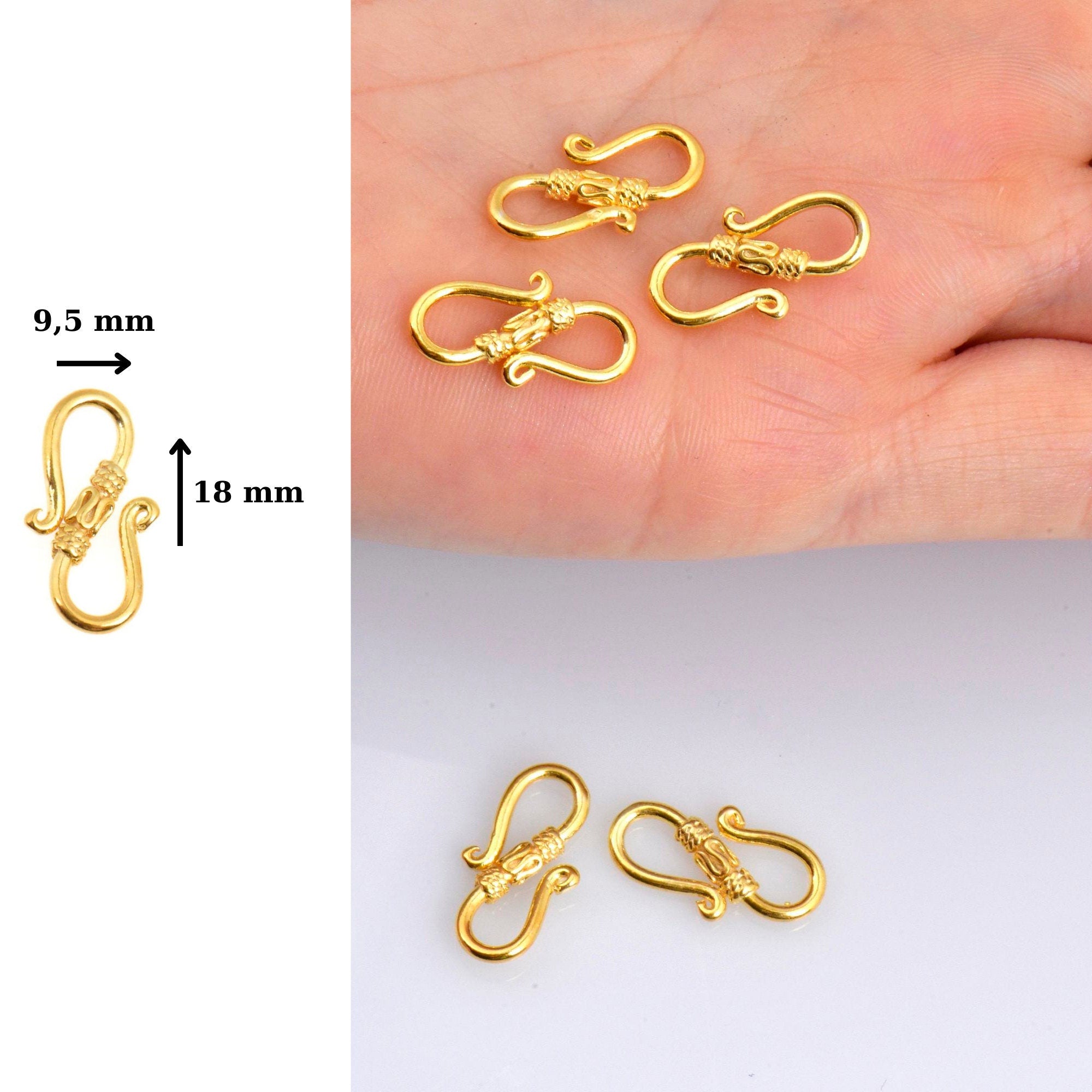 24K Gold Vermeil S Clasps, Antique Silver Hook Clasps, 925 Sterling Silver Connectors in Gold, Jewelry Supplies, Jewelry Findings, VM64A-C