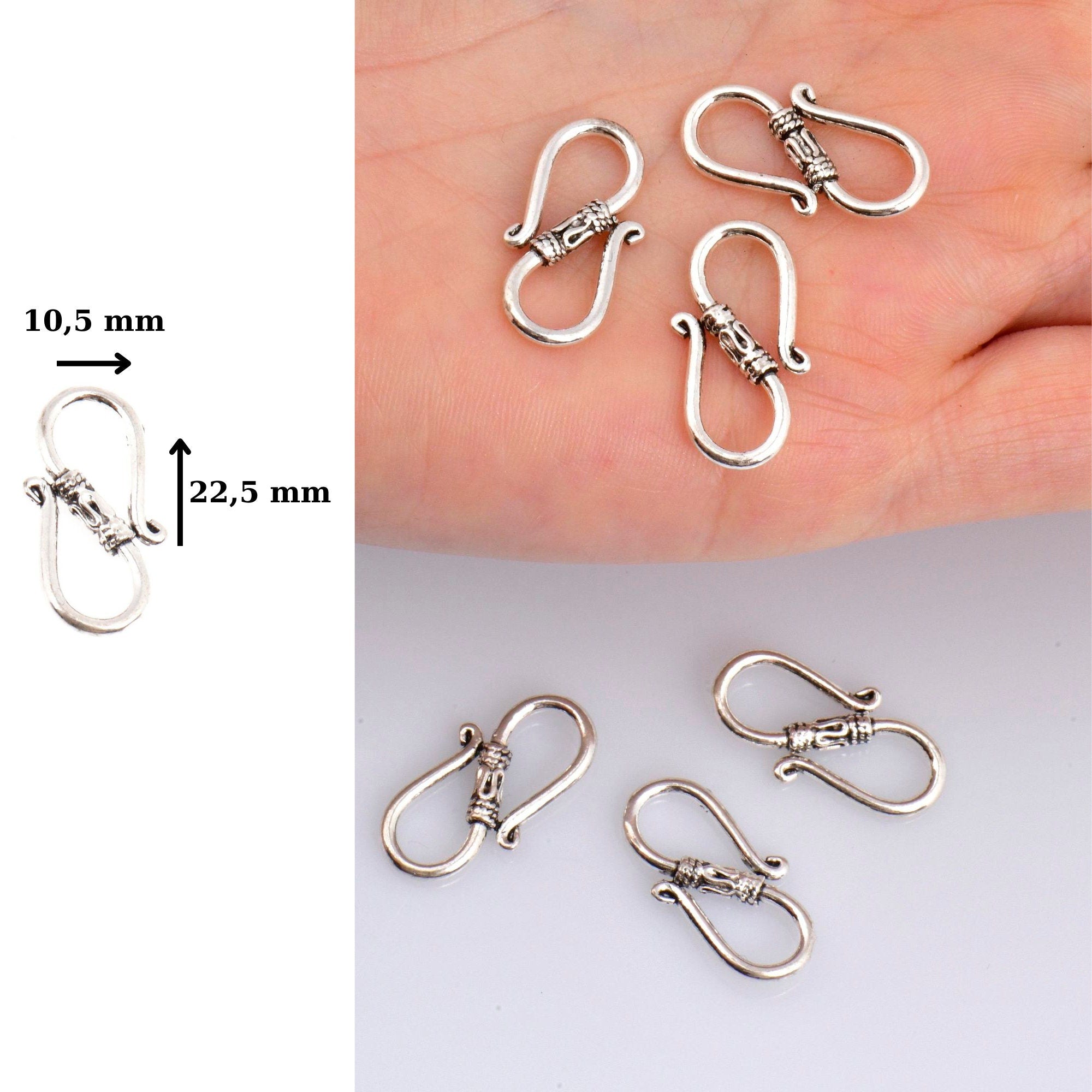 24K Gold Vermeil & 925 Silver S Clasps, Antique Silver Hook Clasps, Gold Connectors, Jewelry Supplies, Jewelry Findings, M/VM64A-C