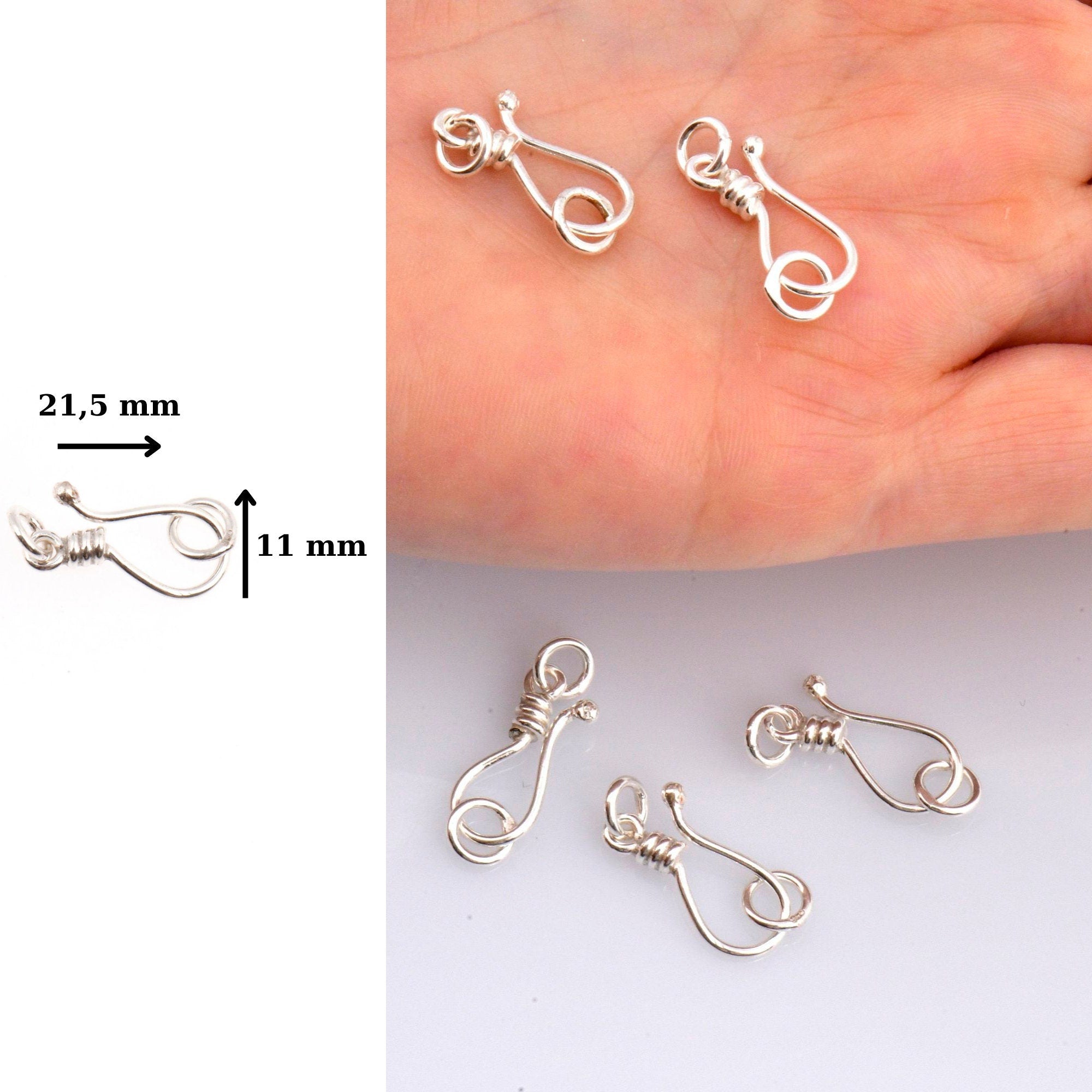 925 Sterling Silver S Hook Clasps with Ring, Silver Hook Clasps, Silver S Connectors, Jewelry Making Supplies, Jewelry Findings, M67A-E