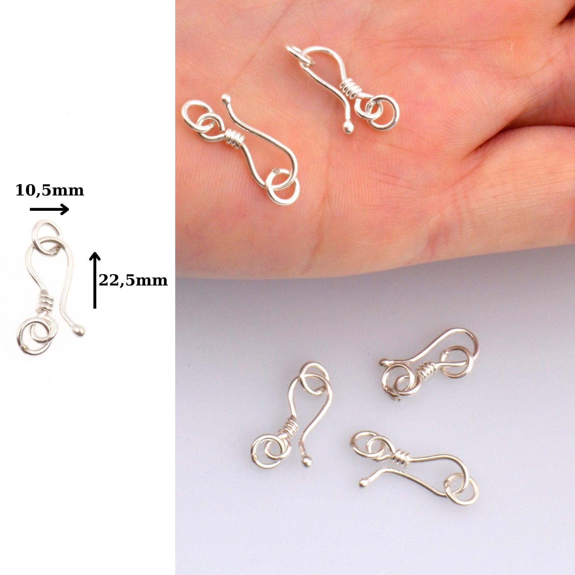 925 Sterling Silver S Hook Clasps with Ring, Silver Hook Clasps, Silver S Connectors, Jewelry Making Supplies, Jewelry Findings, M67A-E