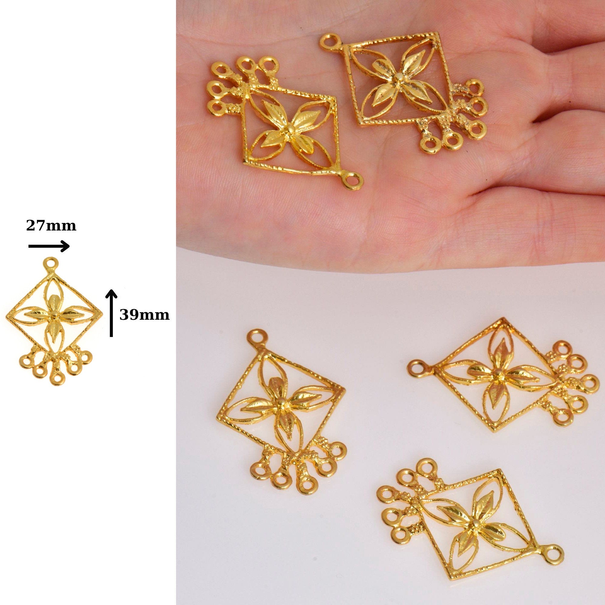 925 Sterling Silver & 24K Gold Vermeil Chandelier Component for Earring, Pendants, Chandelier Connector, Jewelry Findings, SV8/S8