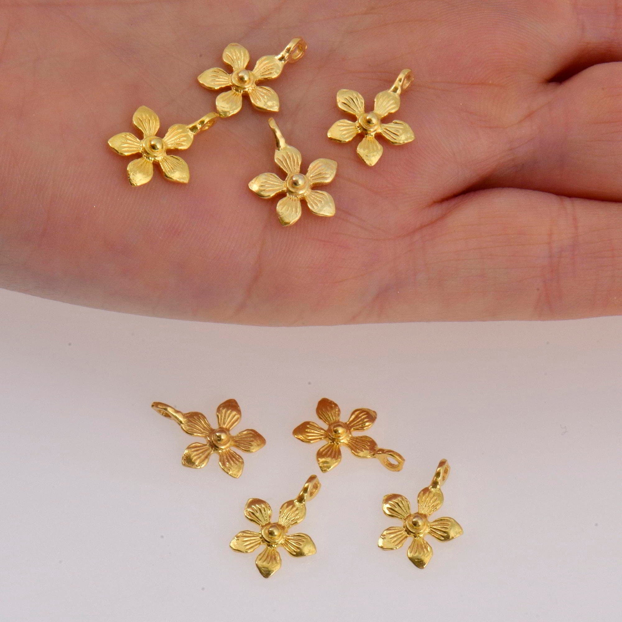 24K Gold Vermeil Flower Dangle Charm, 925 Sterling Silver Star Dangle Charm, Necklace Dangle Charm, Earrings, Jewelry Findings, S10V