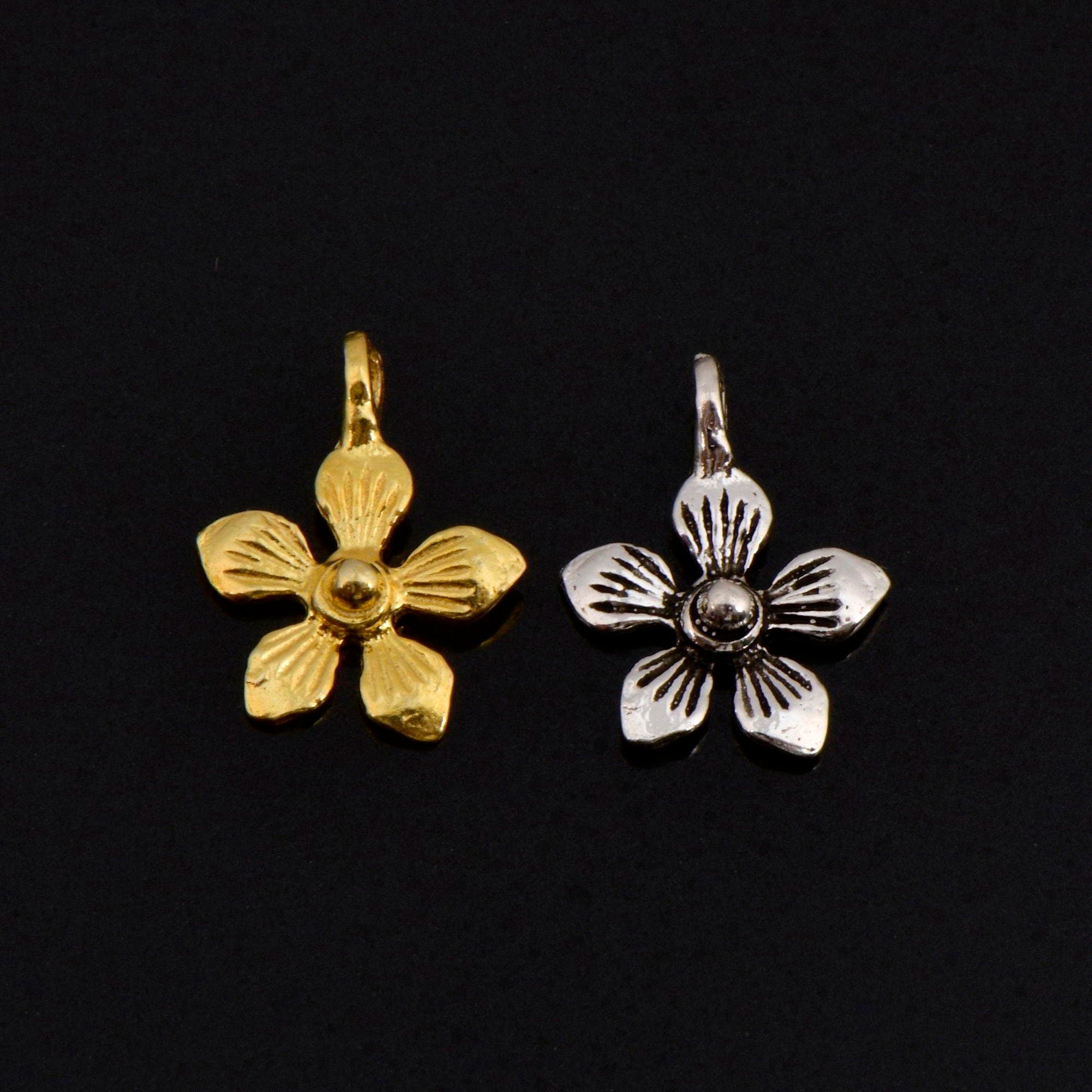 925 Sterling Silver & 24K Gold Vermeil Flower Dangle Charm, Star Dangle Charm, Necklace Charm, Earrings, Jewelry Findings, S10V\S10