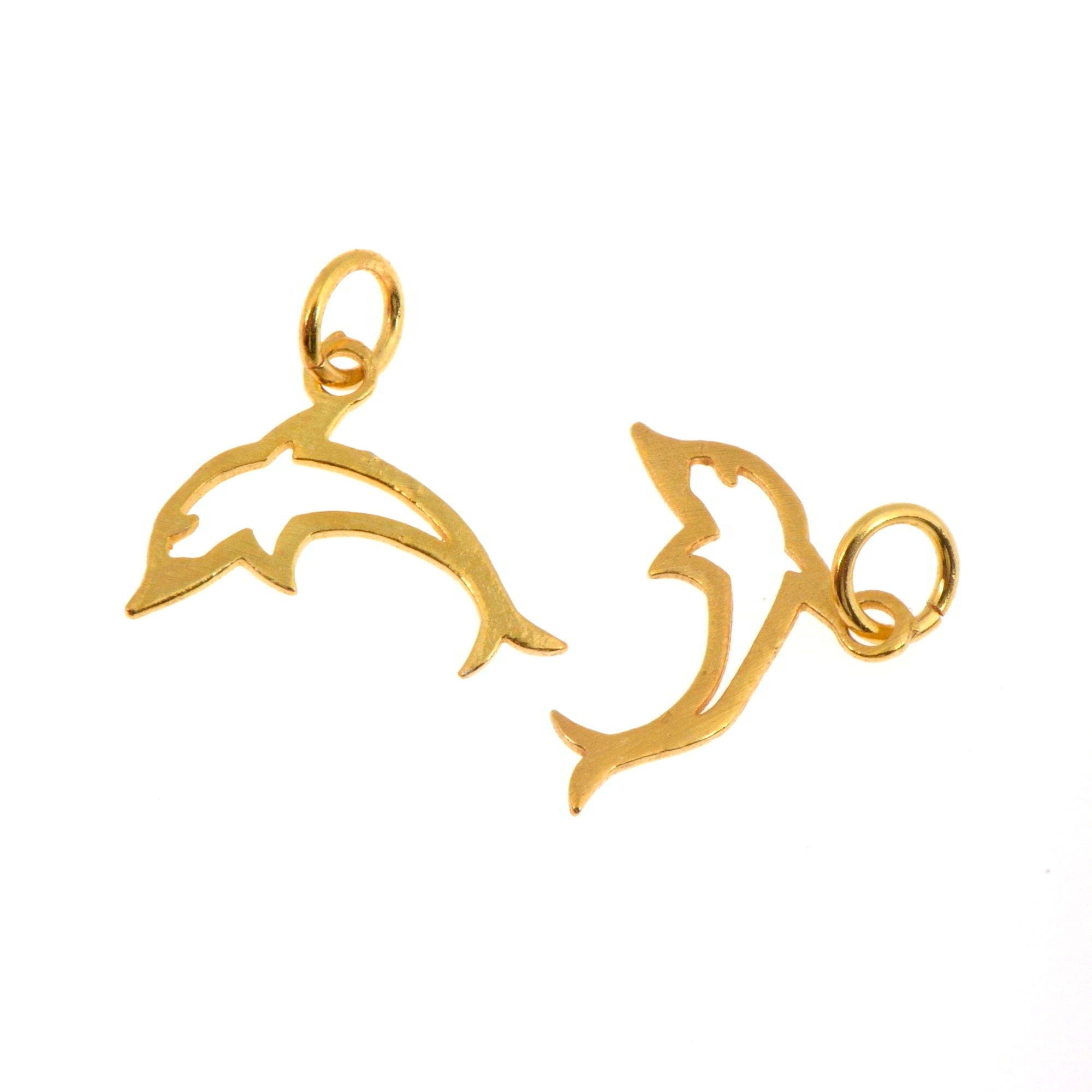 24K Gold Vermeil Dolphin Dangle Charm, 925 Sterling Silver Fish Dangle Charm, Necklace Dangle Charm, Earrings, Jewelry Findings, S11V
